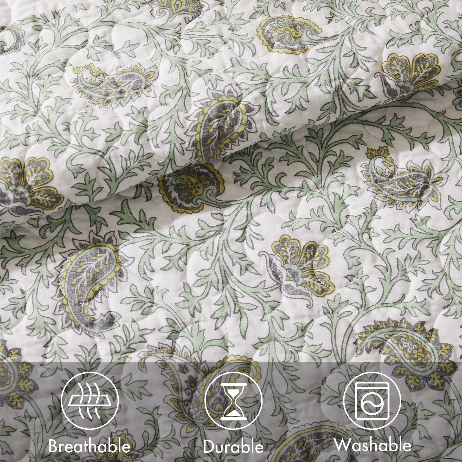 6 Piece Cotton Percale Quilt Set with Throw Pillows Full/Queen