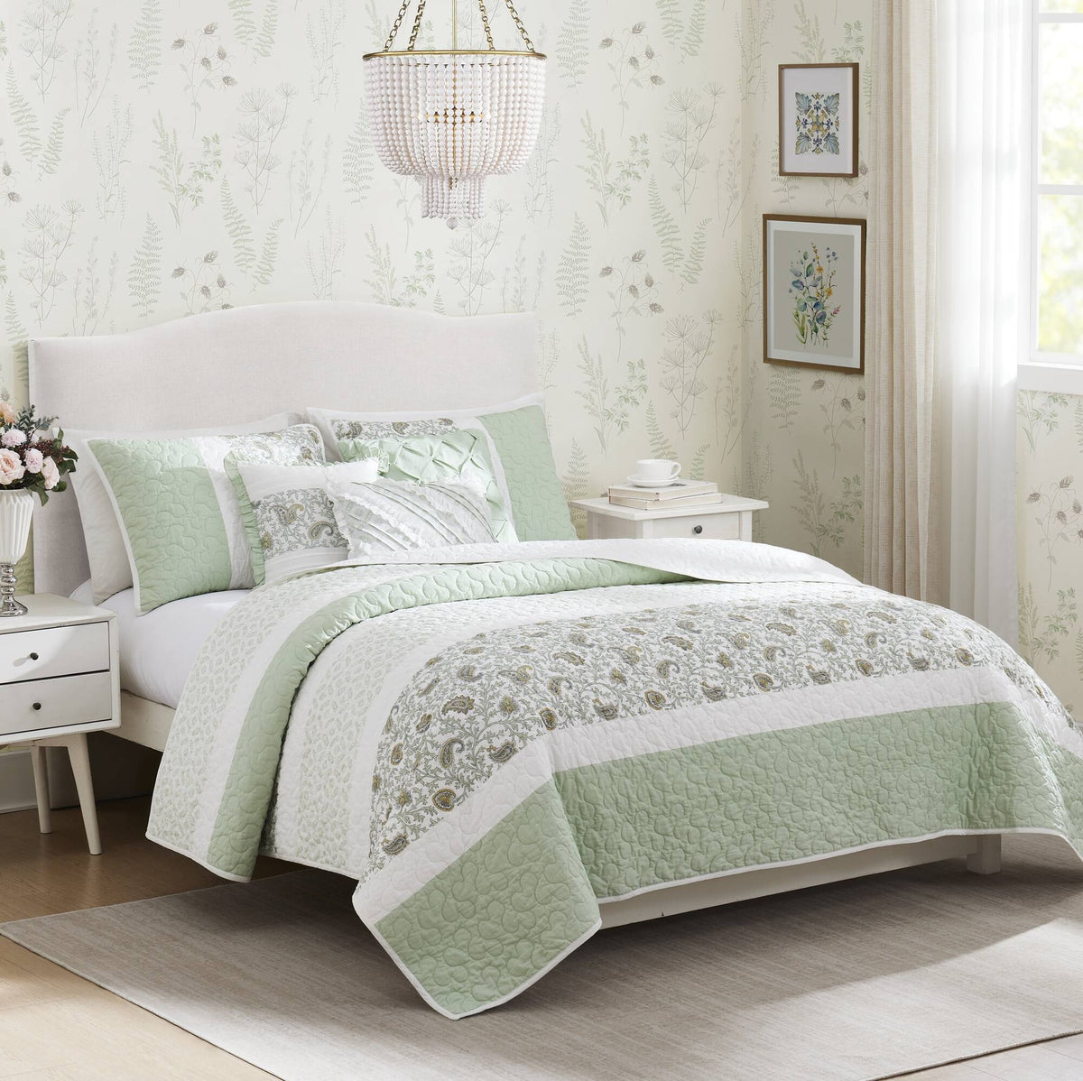 6 Piece Cotton Percale Quilt Set with Throw Pillows Full/Queen
