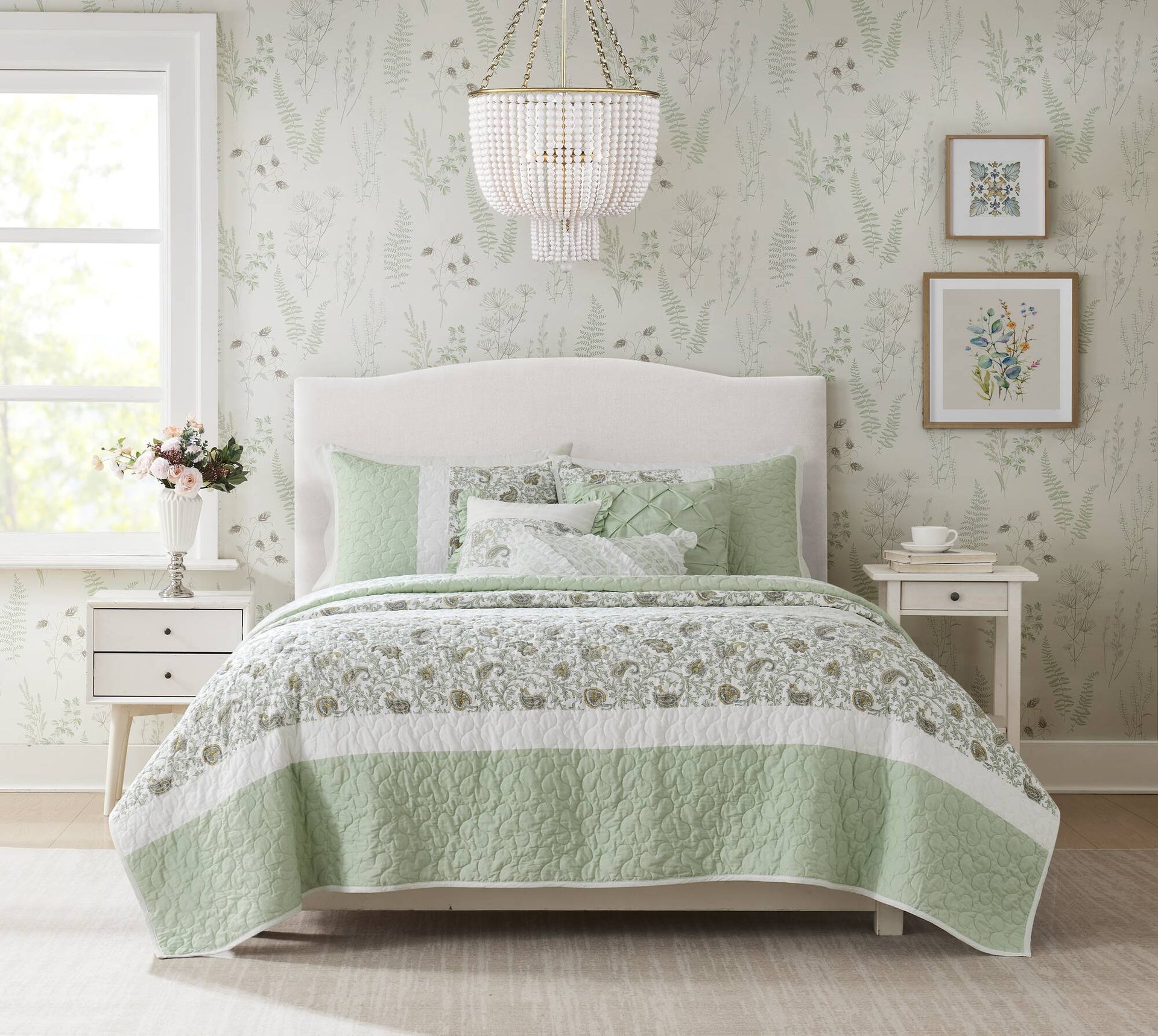 6 Piece Cotton Percale Quilt Set with Throw Pillows Full/Queen