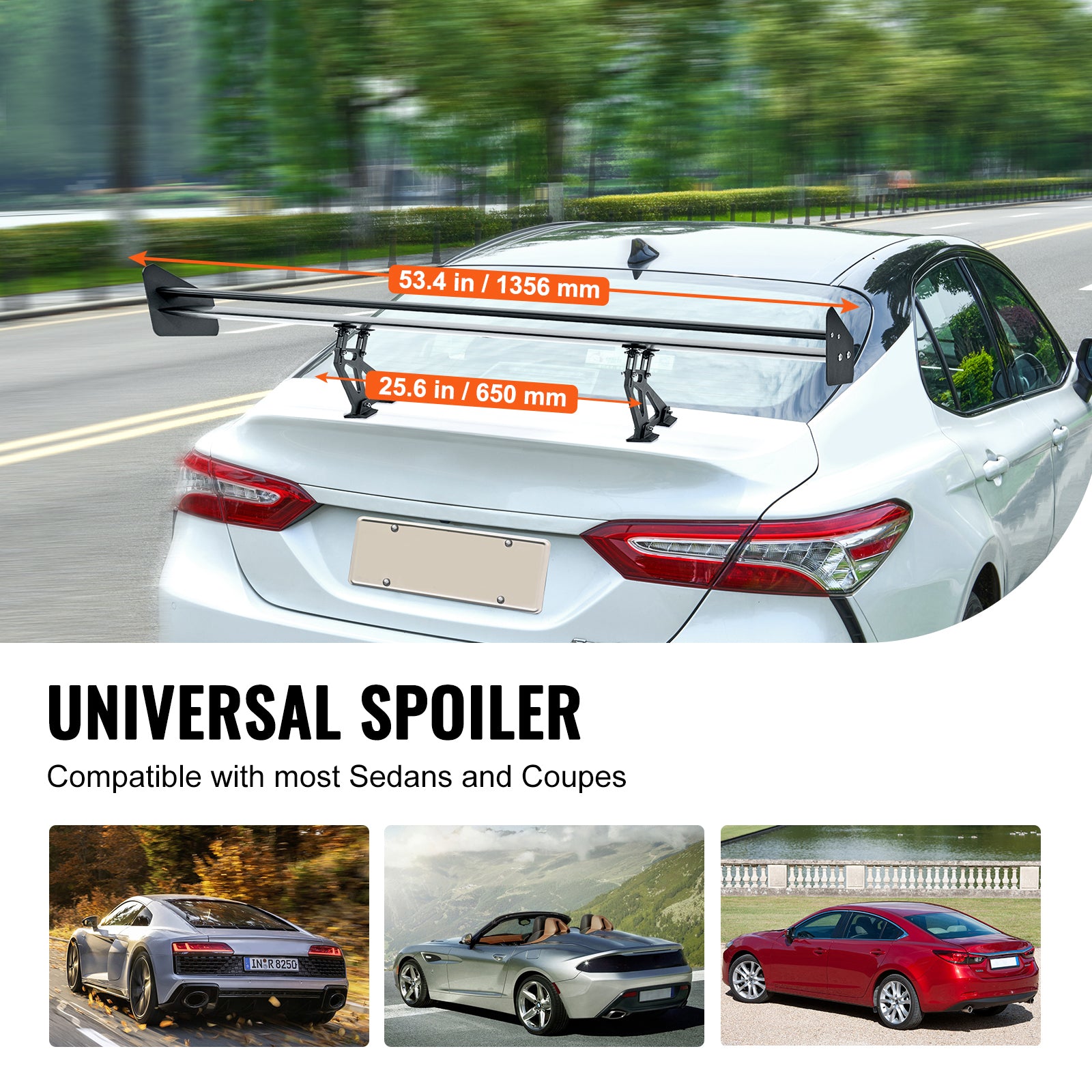 GT Wing Car Spoiler, 53.1 inch Universal Spoiler with Double Deck, Adjustable Lightweight Aluminum, Car Rear Spoiler Wing, Racing Spoiler BGW/JDM Drift Black