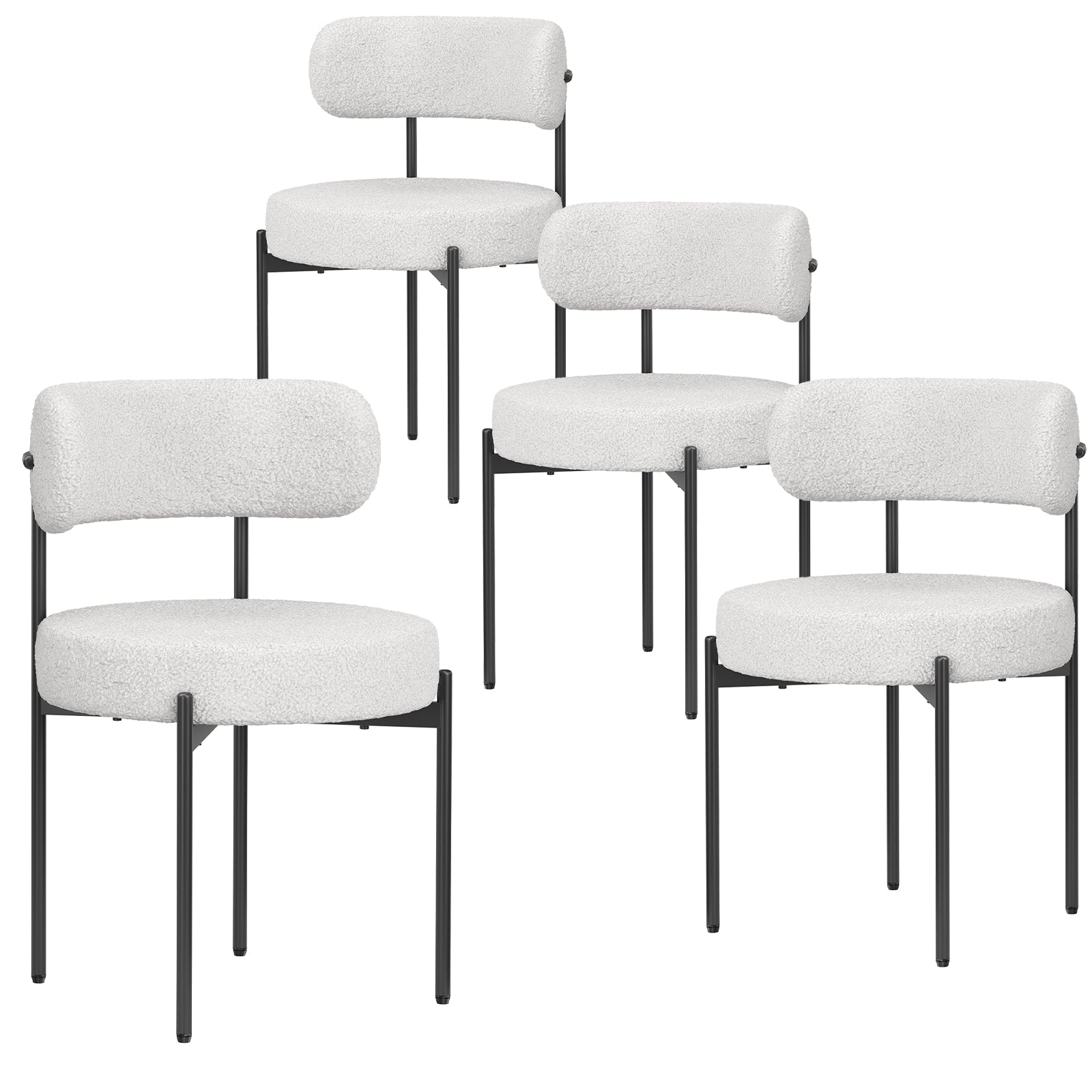 Dining Chairs Set of 4,Mid-Century Modern Kitchen Chair Curved Backrest Round Upholstered Sherpa Dining Chairs with Metal Legs