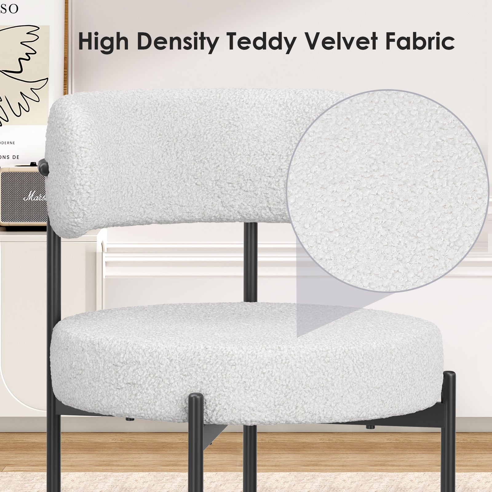 Dining Chairs Set of 4,Mid-Century Modern Kitchen Chair Curved Backrest Round Upholstered Sherpa Dining Chairs with Metal Legs