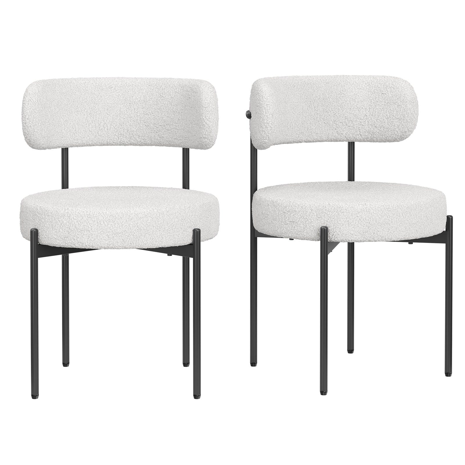 Dining Chairs Set of 4,Mid-Century Modern Kitchen Chair Curved Backrest Round Upholstered Sherpa Dining Chairs with Metal Legs