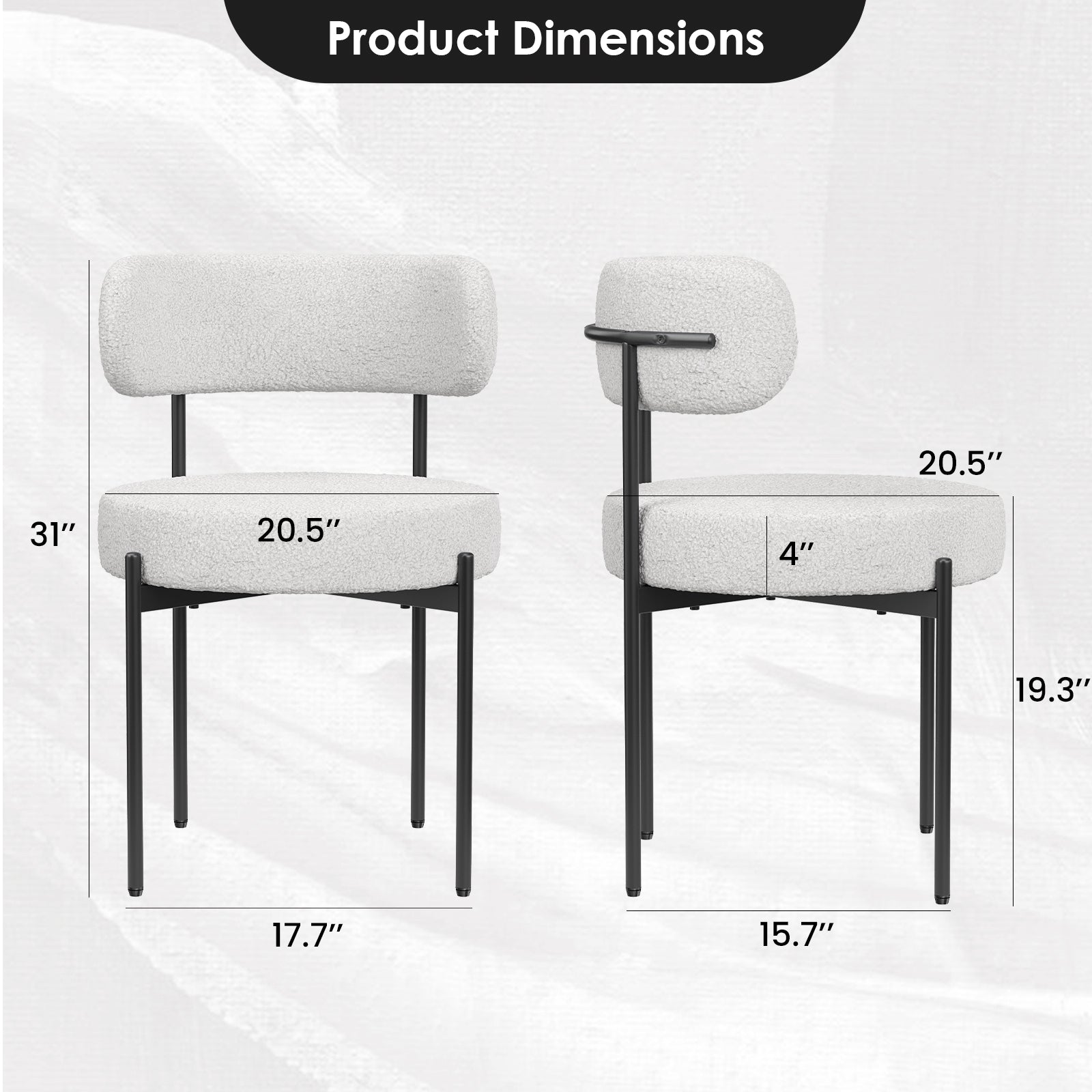 Dining Chairs Set of 4,Mid-Century Modern Kitchen Chair Curved Backrest Round Upholstered Sherpa Dining Chairs with Metal Legs