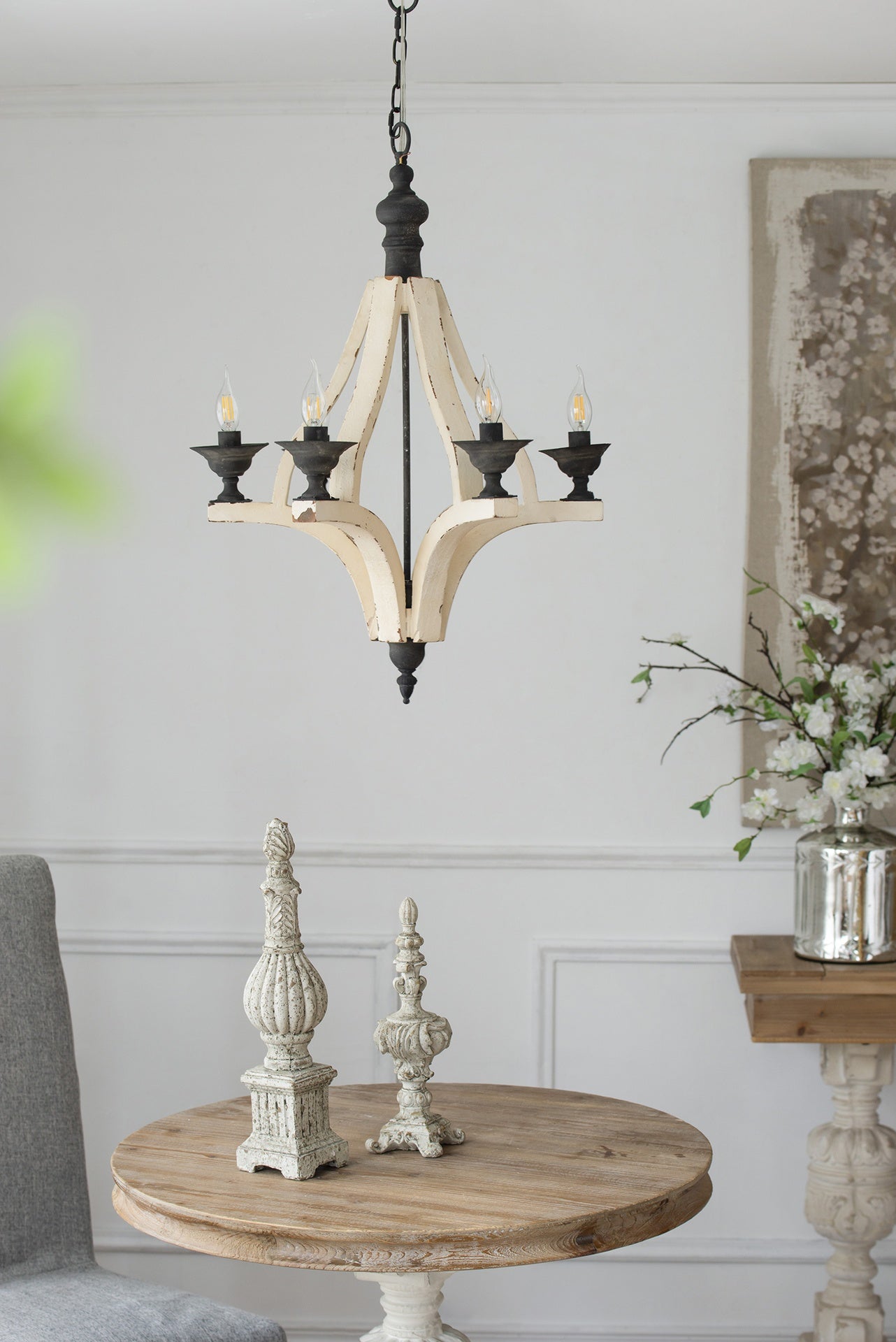 6 - Light Wood Chandelier, Hanging Light Fixture with Adjustable Chain for Kitchen Dining Room Foyer Entryway, Bulb Not Included