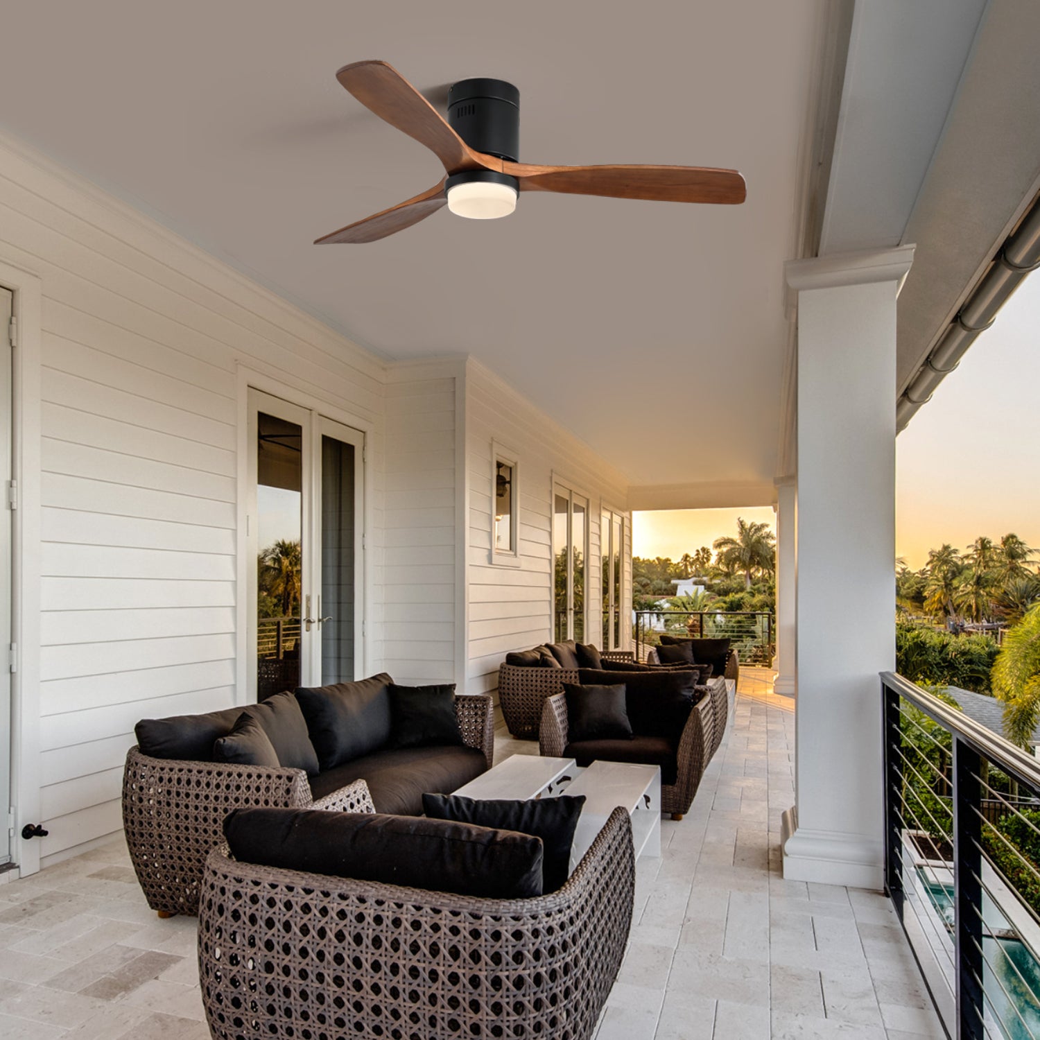 52 Inch Indoor Ceiling Fan With Lights 3 Solid Wood Fan Blade Noiseless Reversible Motor Remote Control With Light