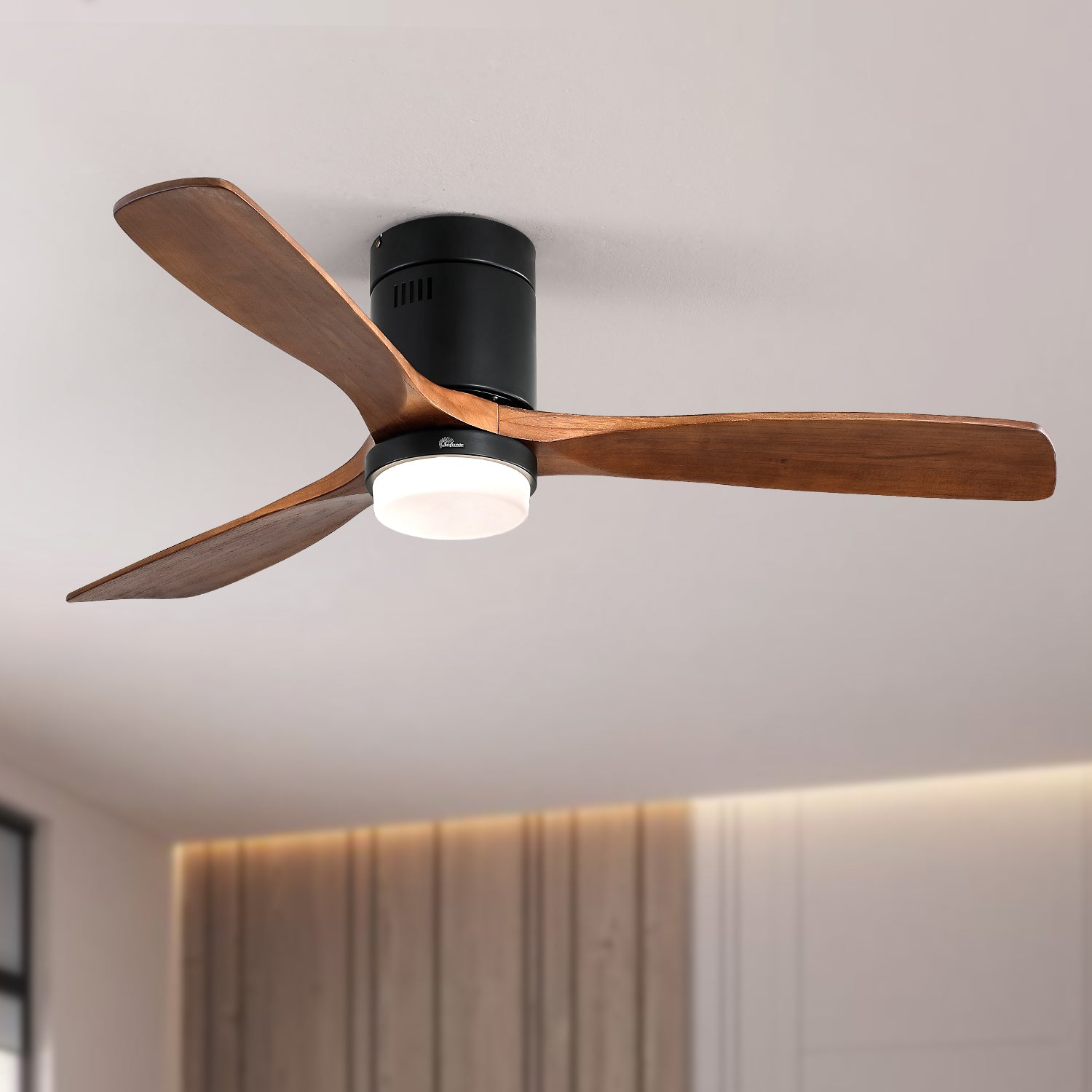 52 Inch Indoor Ceiling Fan With Lights 3 Solid Wood Fan Blade Noiseless Reversible Motor Remote Control With Light