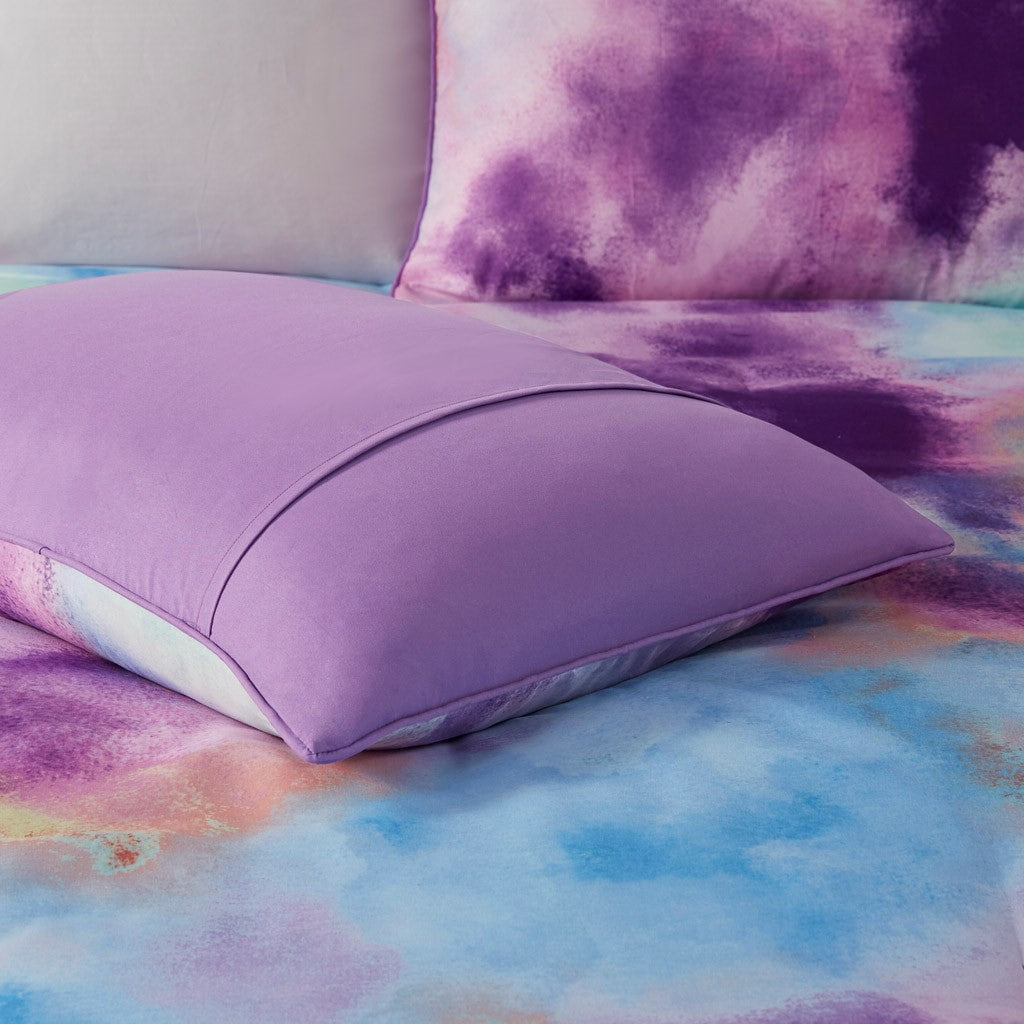 King/Cal King Watercolor Tie Dye Printed Comforter Set with Throw Pillow