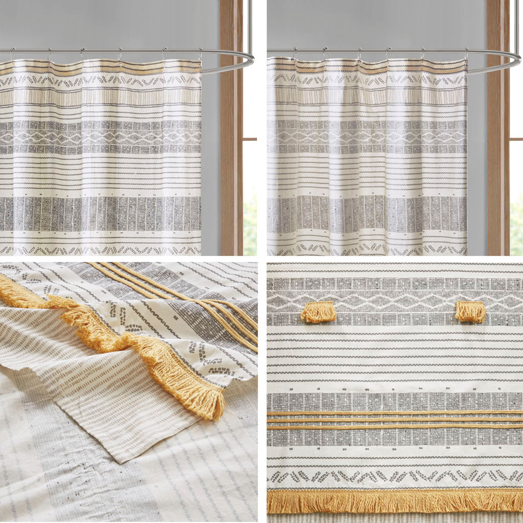 Cotton Stripe Printed Shower Curtain with Tassel