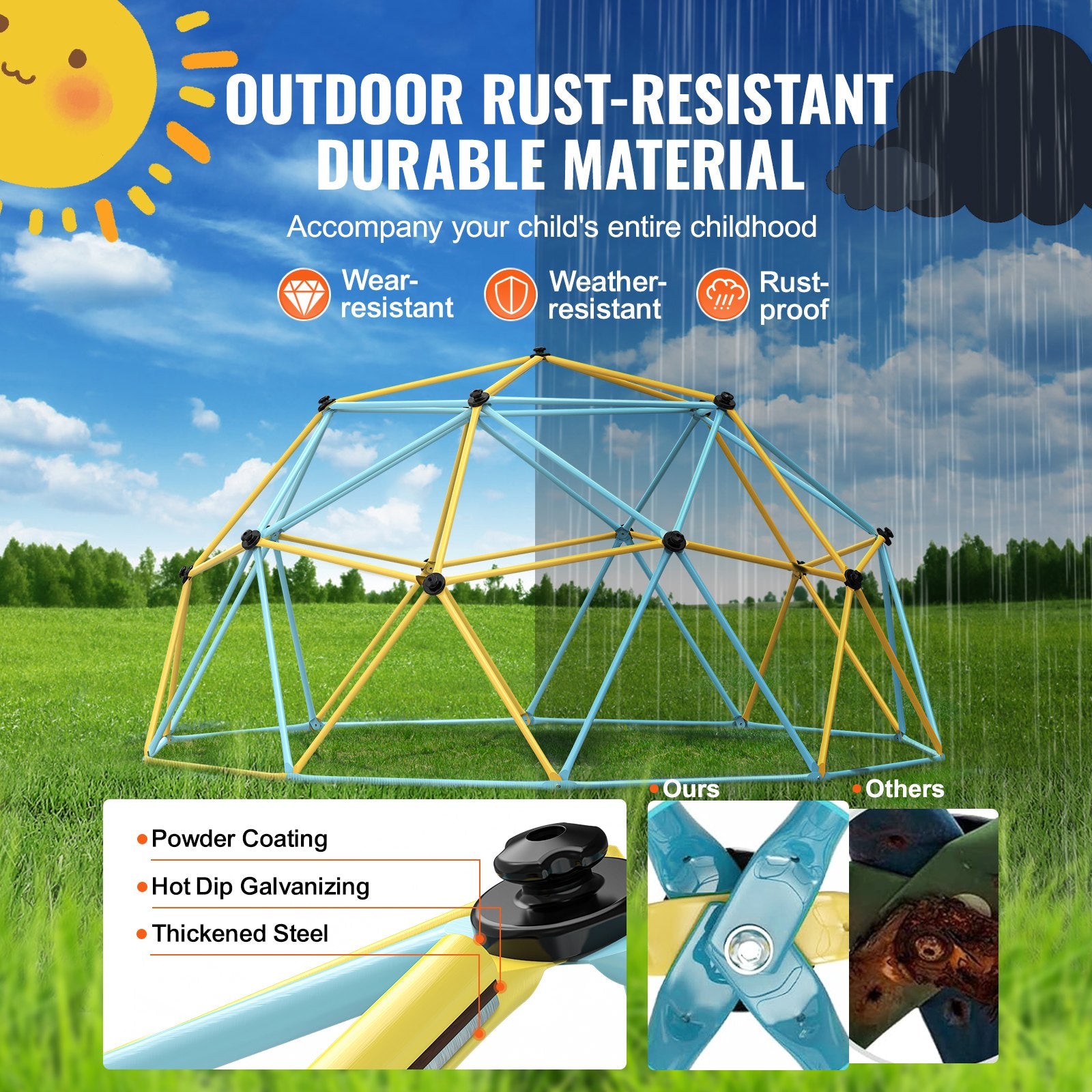 Climbing Dome, Jungle Gym Supports 750LBS and Easy Assembly, 10FT Geometric Dome Climber Play Center for Kids 3 to 10 Years Old,with Climbing Grip, Outdoor Backyard Play Equipment for Kids