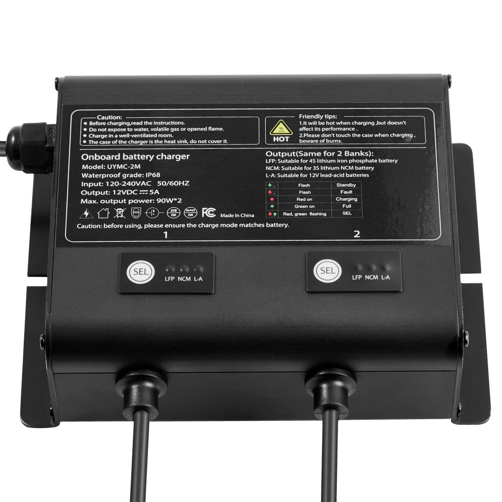 2-Bank 5A 12V Smart Marine Battery Charger Onboard IP68 Waterproof Boat RV Yacht