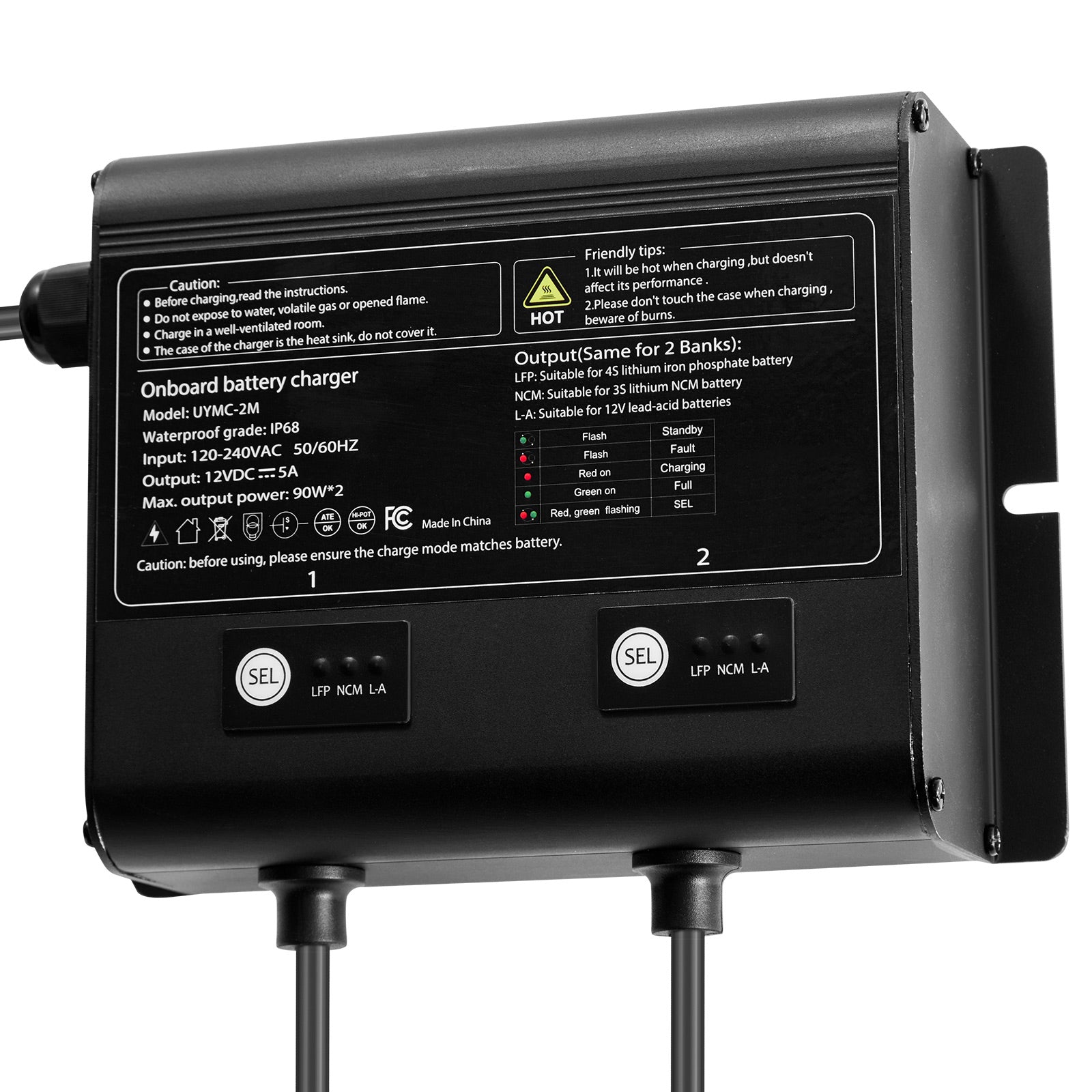 2-Bank 5A 12V Smart Marine Battery Charger Onboard IP68 Waterproof Boat RV Yacht