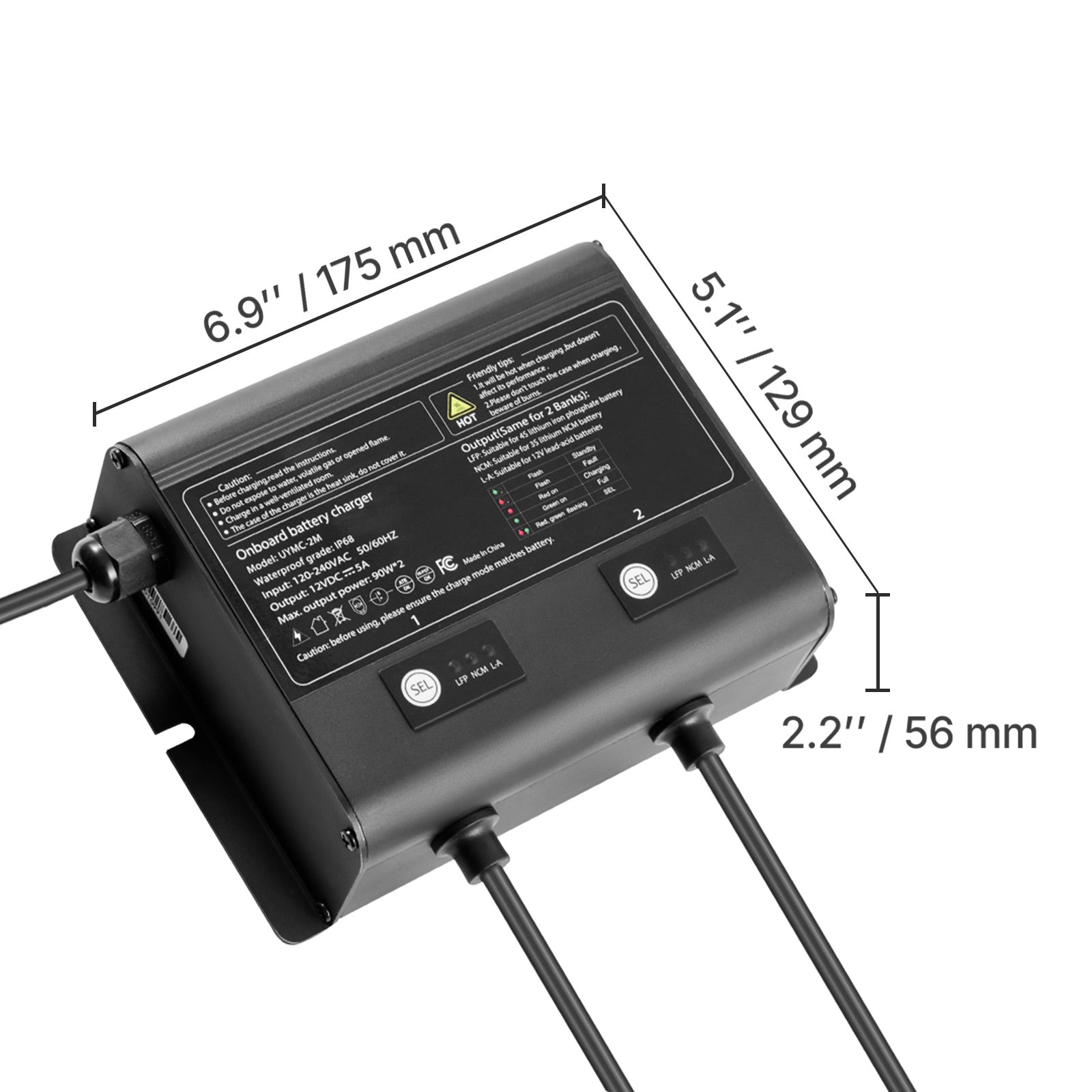 2-Bank 5A 12V Smart Marine Battery Charger Onboard IP68 Waterproof Boat RV Yacht