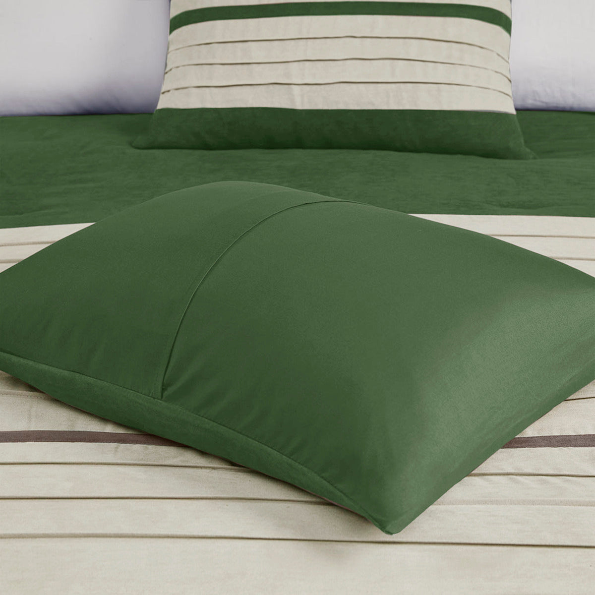 7 PC Pieced Faux Suede Comforter Set Green King