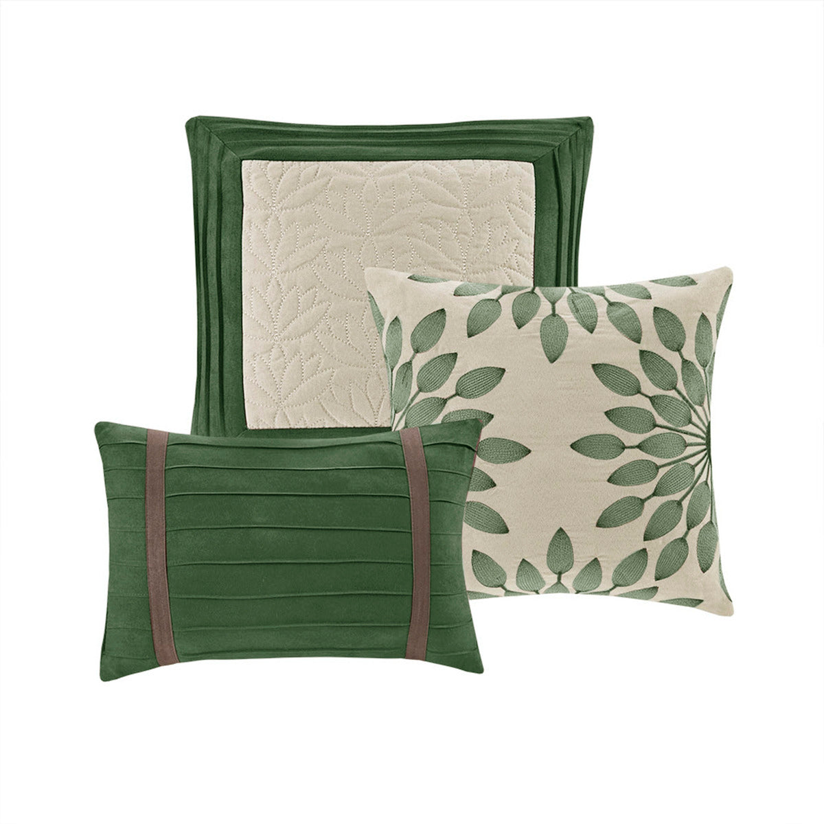 7 PC Pieced Faux Suede Comforter Set Green King