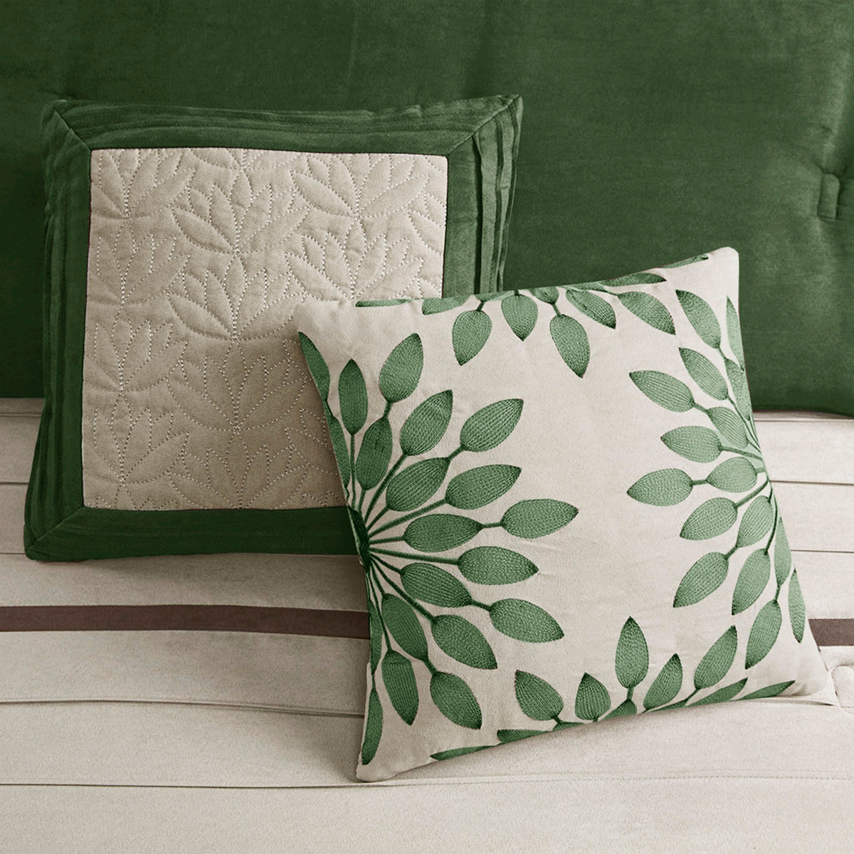 7 PC Pieced Faux Suede Comforter Set Green King