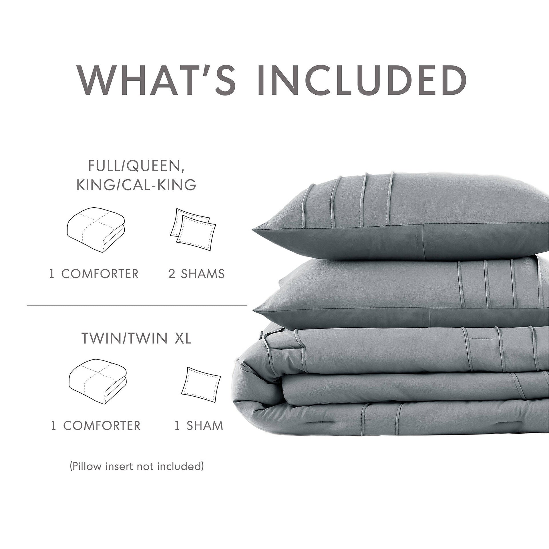 2-Piece Twin/Twin XL Soft Washed Pleated Comforter Set
