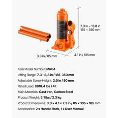 Hydraulic Bottle Jack High Lift Jack 4 Ton (8818.4 lbs) Car Auto Repair