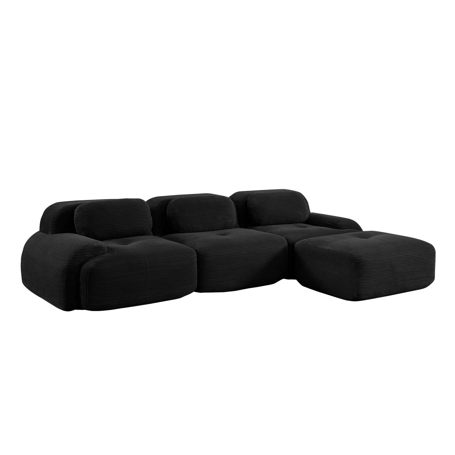 L-shaped modular sofa no assembly ergonomic design pet-friendly luxuryCorduroy Fabric fabric extra-wide curved armrests 32D high-resilience sponge for living rooms bedroom ,Black