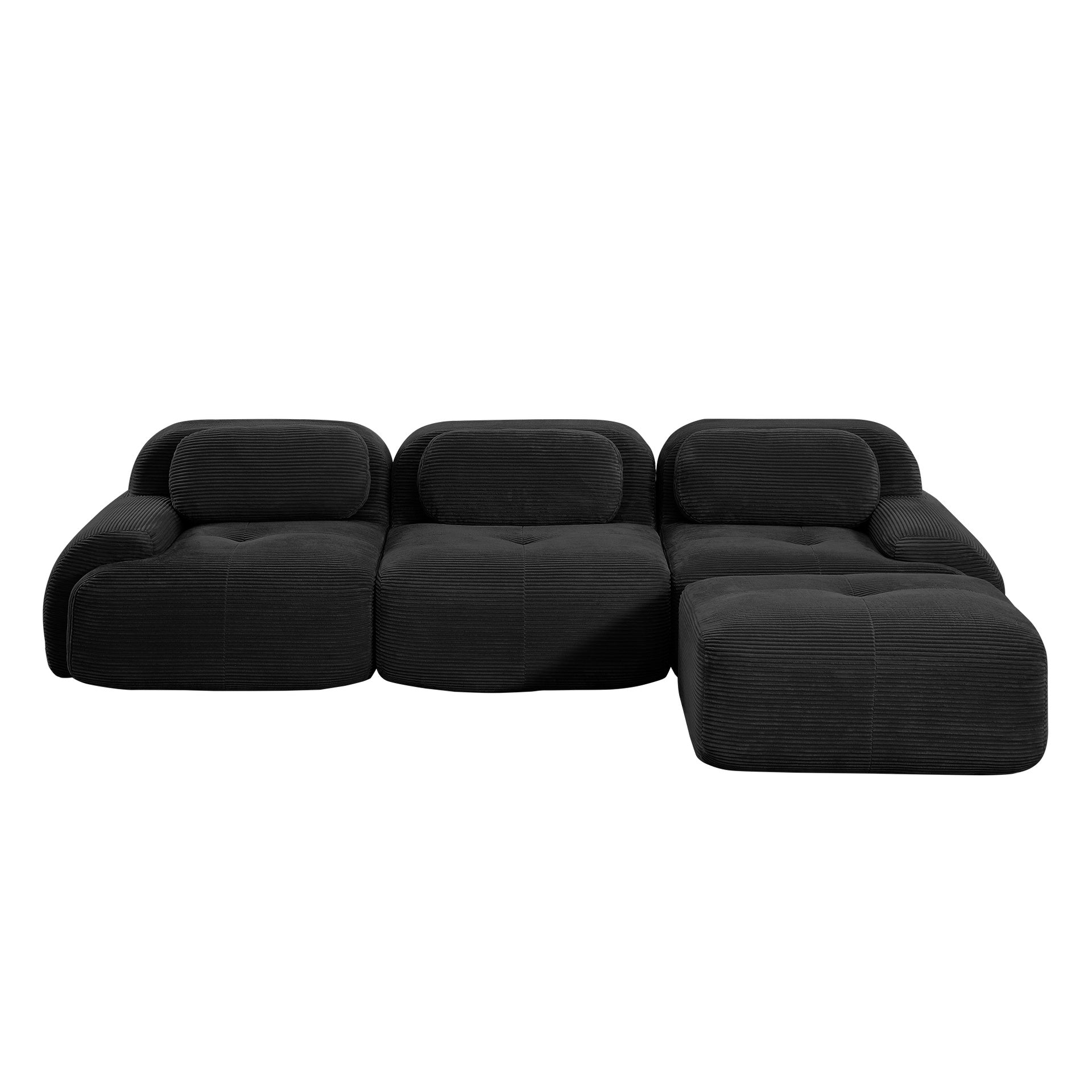 L-shaped modular sofa no assembly ergonomic design pet-friendly luxuryCorduroy Fabric fabric extra-wide curved armrests 32D high-resilience sponge for living rooms bedroom ,Black