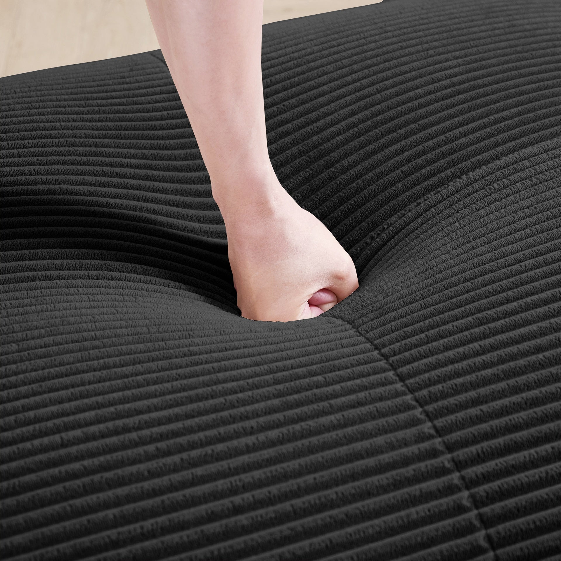 L-shaped modular sofa no assembly ergonomic design pet-friendly luxuryCorduroy Fabric fabric extra-wide curved armrests 32D high-resilience sponge for living rooms bedroom ,Black