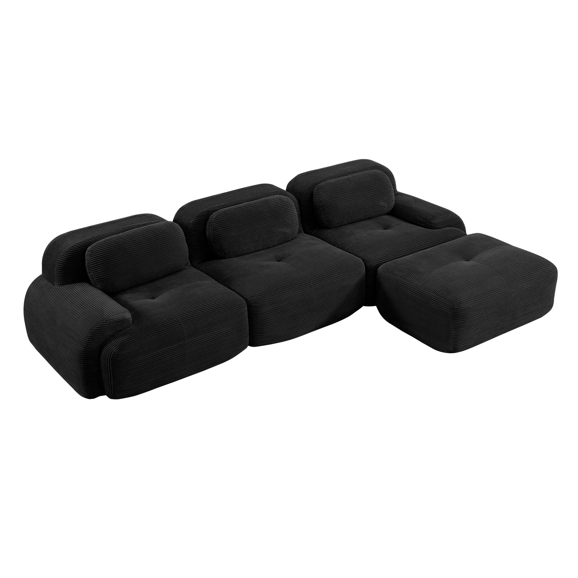 L-shaped modular sofa no assembly ergonomic design pet-friendly luxuryCorduroy Fabric fabric extra-wide curved armrests 32D high-resilience sponge for living rooms bedroom ,Black