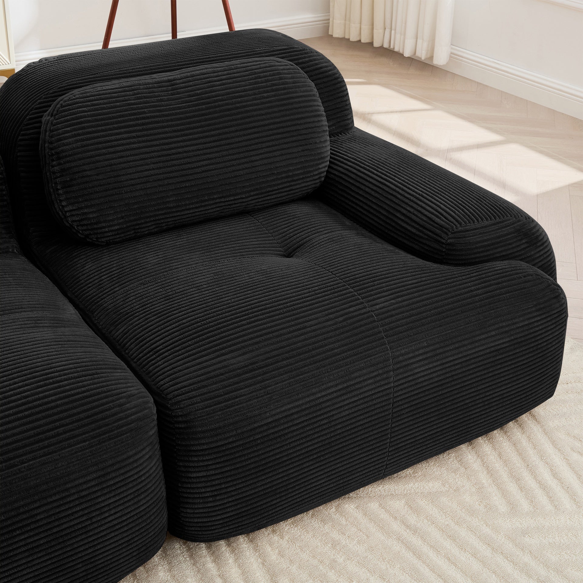 L-shaped modular sofa no assembly ergonomic design pet-friendly luxuryCorduroy Fabric fabric extra-wide curved armrests 32D high-resilience sponge for living rooms bedroom ,Black