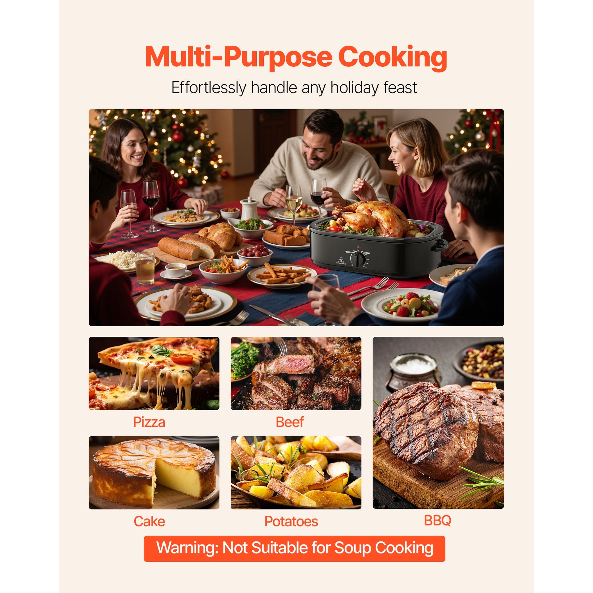 Electric Roaster Oven 18QT Electric Turkey Roaster with Self-Basting Lid