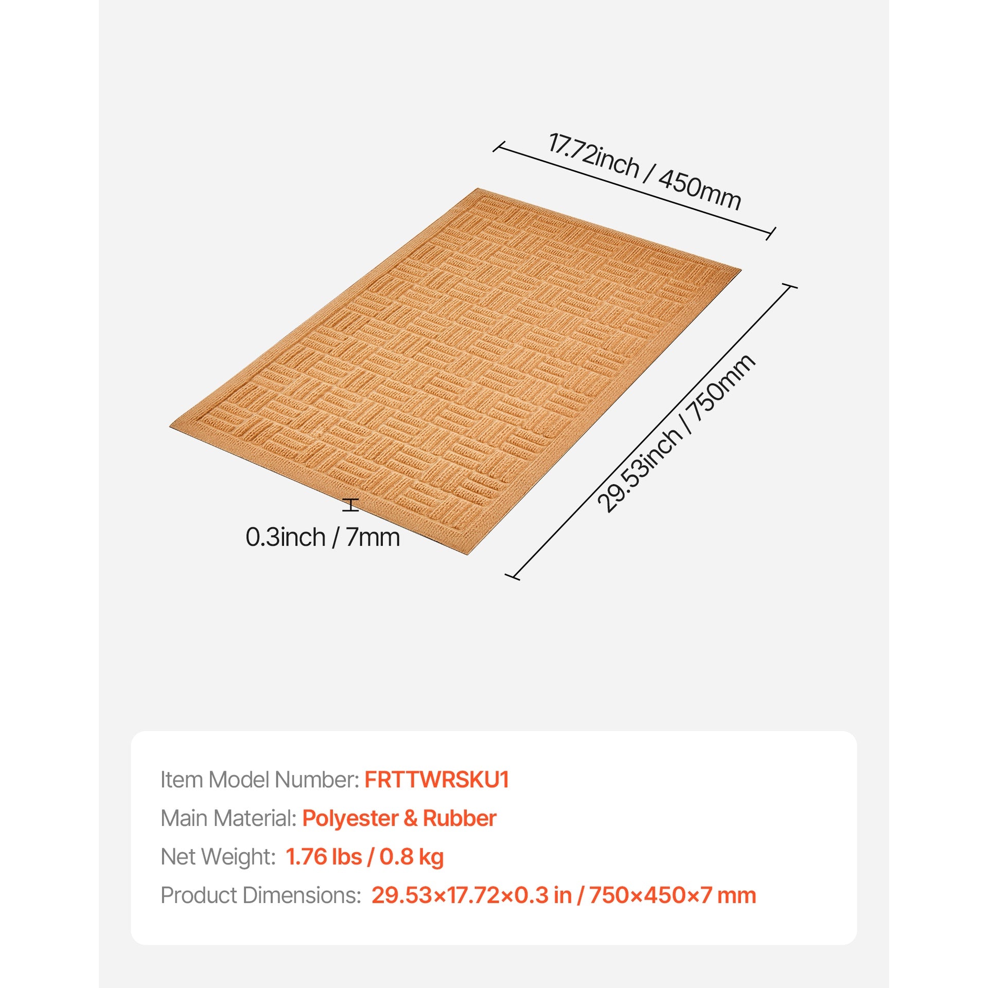 Door Mat, 29.53 x 17.72 Inch, Front Door Mat Outside Entrance with Non-slip Rubber Backing, Dirt-Resistant & Absorbent, Easy to Clean, Low-Profile Doormat for for Entryway, Patio, Porch, Beige