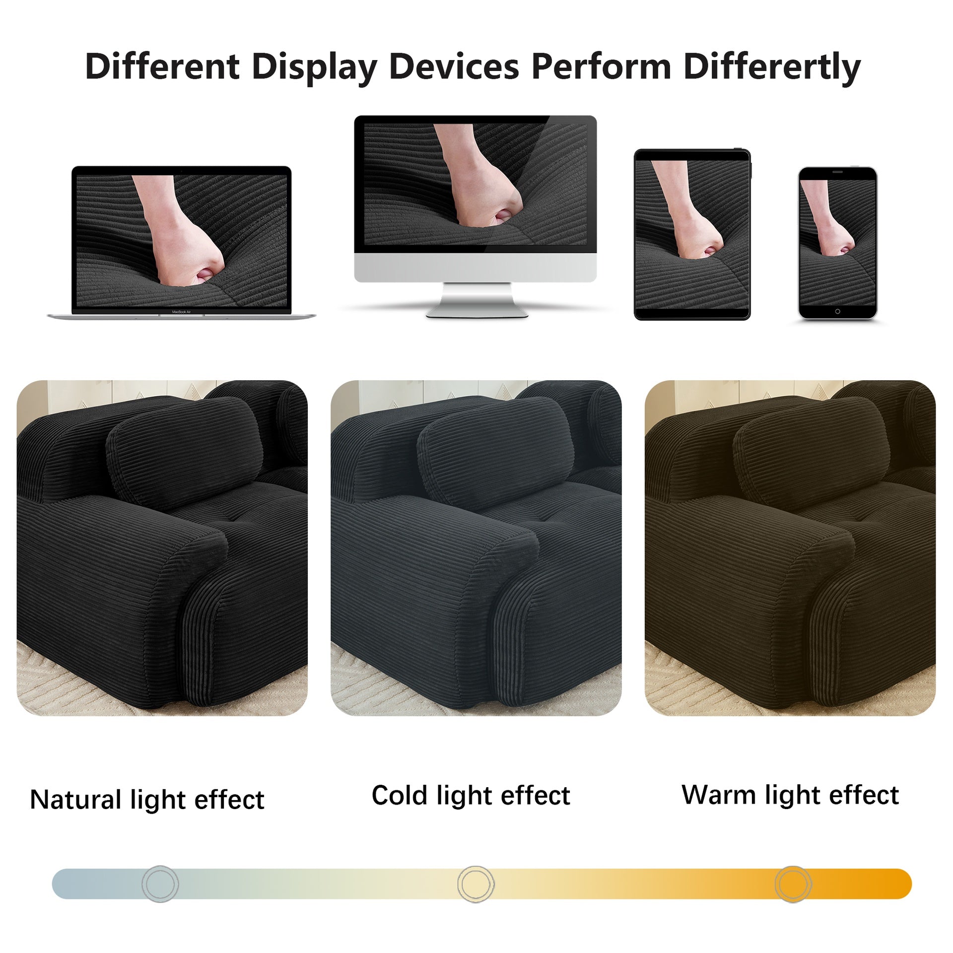 3-seat sofa premiumCorduroy Fabric fabric modular multi-combination anti-slip design no assembly curved armrests ergonomic support high-resilience sponge for living rooms bedrooms,Black