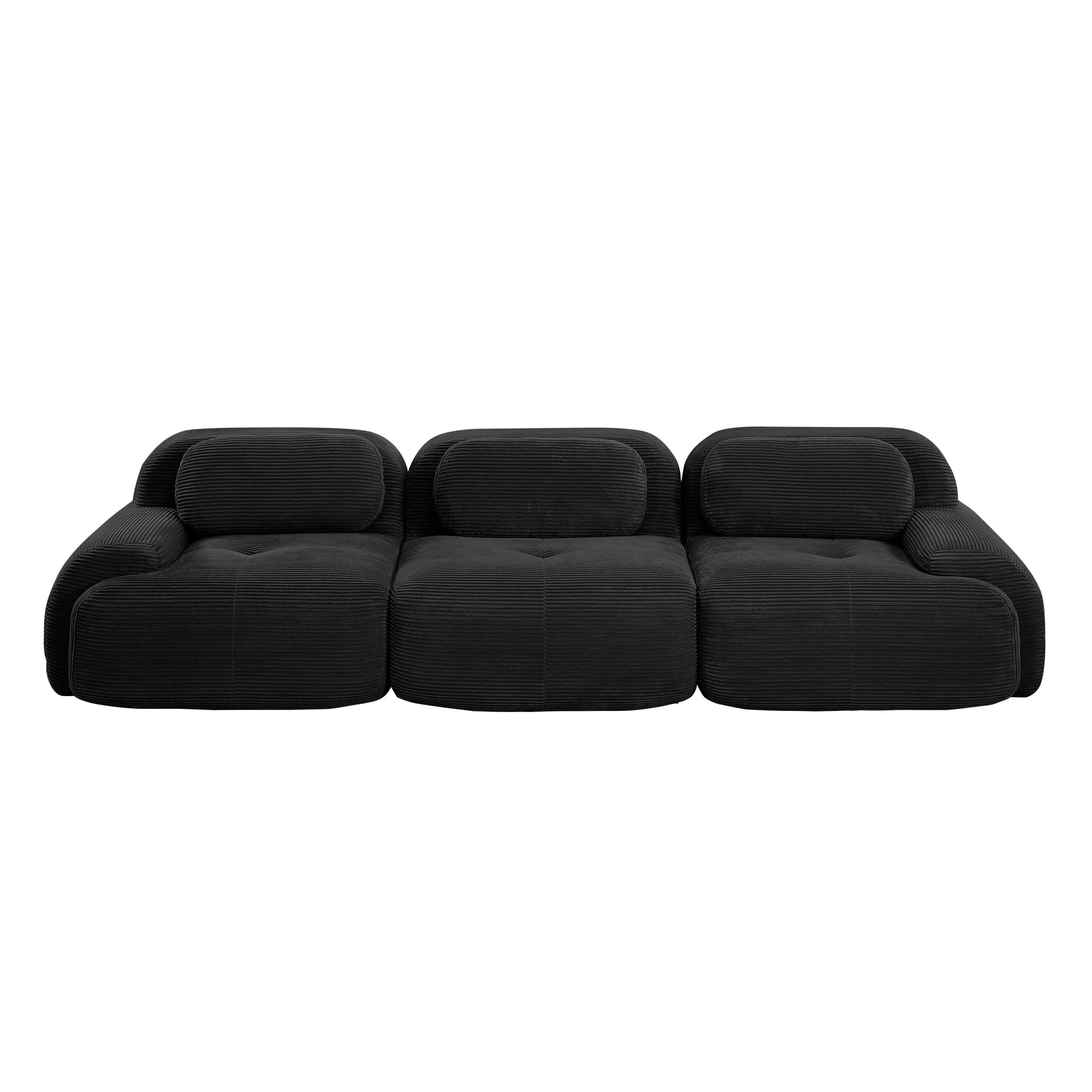 3-seat sofa premiumCorduroy Fabric fabric modular multi-combination anti-slip design no assembly curved armrests ergonomic support high-resilience sponge for living rooms bedrooms,Black