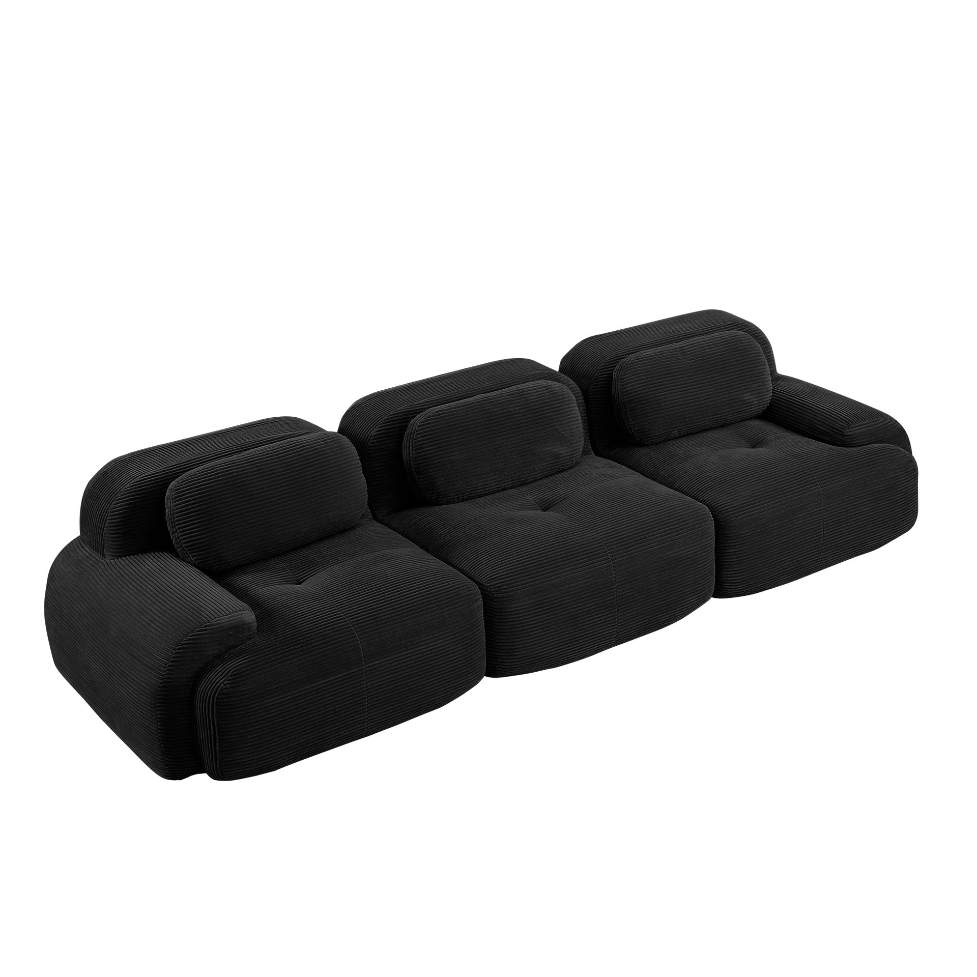 3-seat sofa premiumCorduroy Fabric fabric modular multi-combination anti-slip design no assembly curved armrests ergonomic support high-resilience sponge for living rooms bedrooms,Black