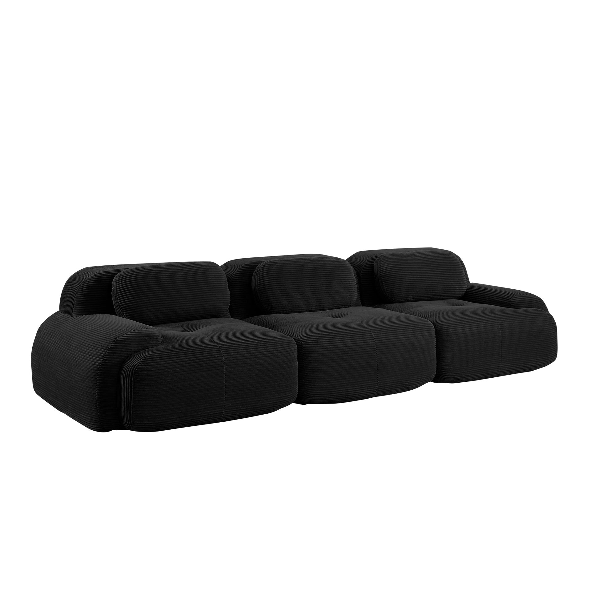 3-seat sofa premiumCorduroy Fabric fabric modular multi-combination anti-slip design no assembly curved armrests ergonomic support high-resilience sponge for living rooms bedrooms,Black