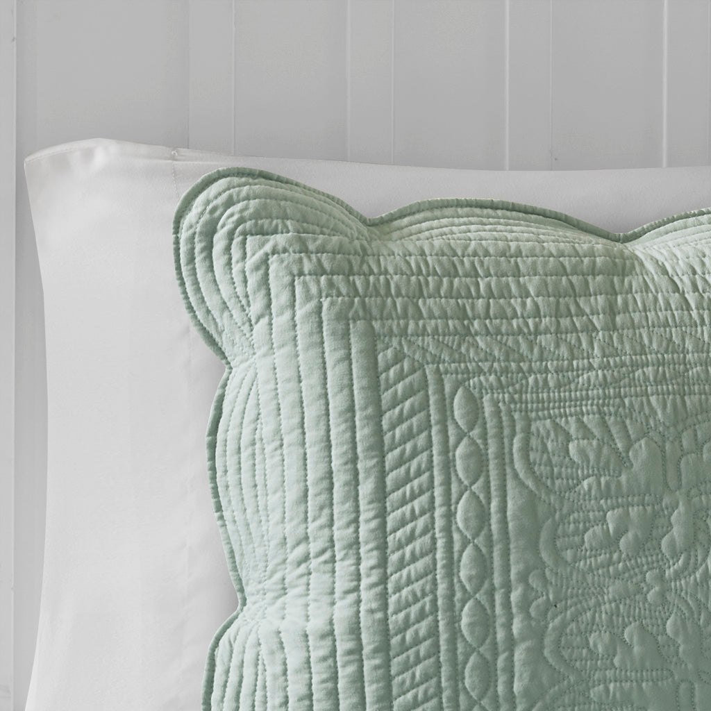 3 Piece Reversible Scalloped Edge Quilt Set Seafoam King/Cal King