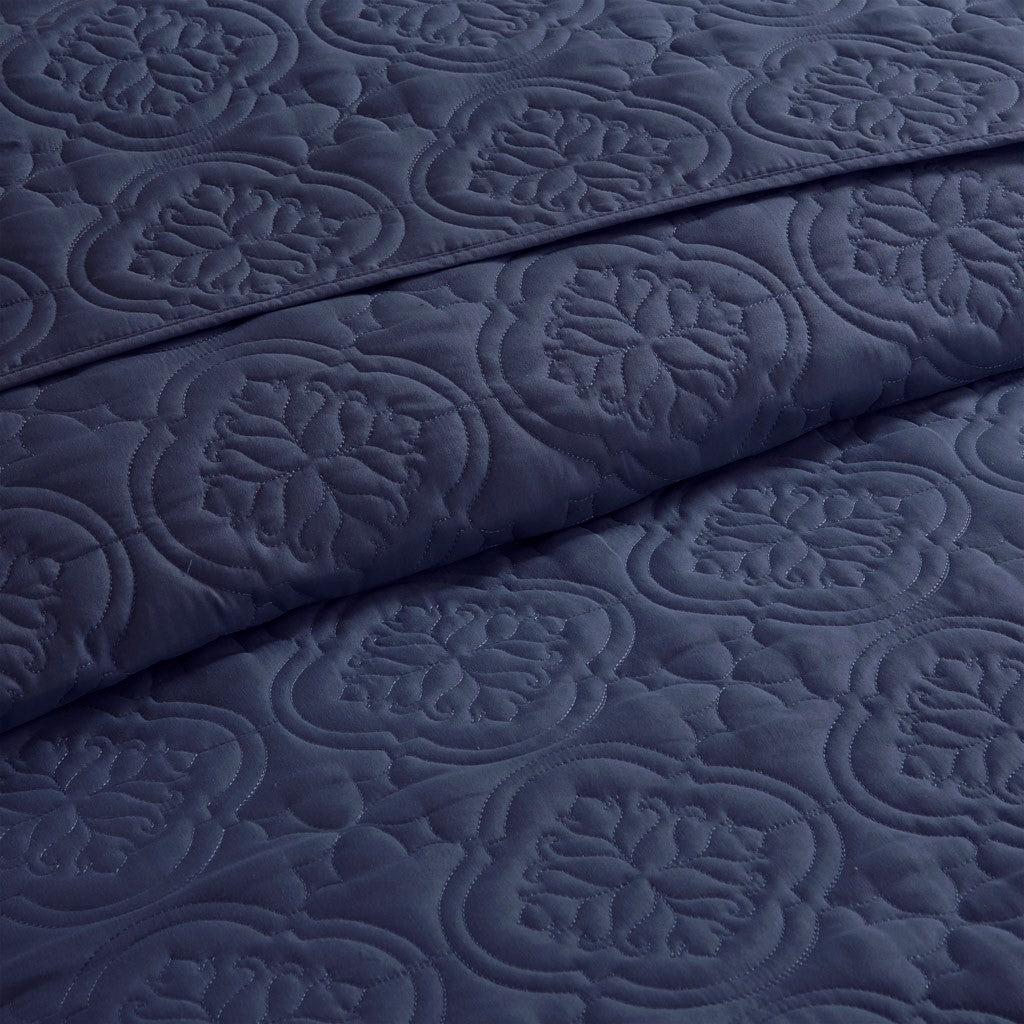3 Piece Reversible Bedspread Set Navy King/Cal King