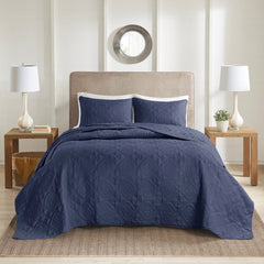 3 Piece Reversible Bedspread Set Navy King/Cal King