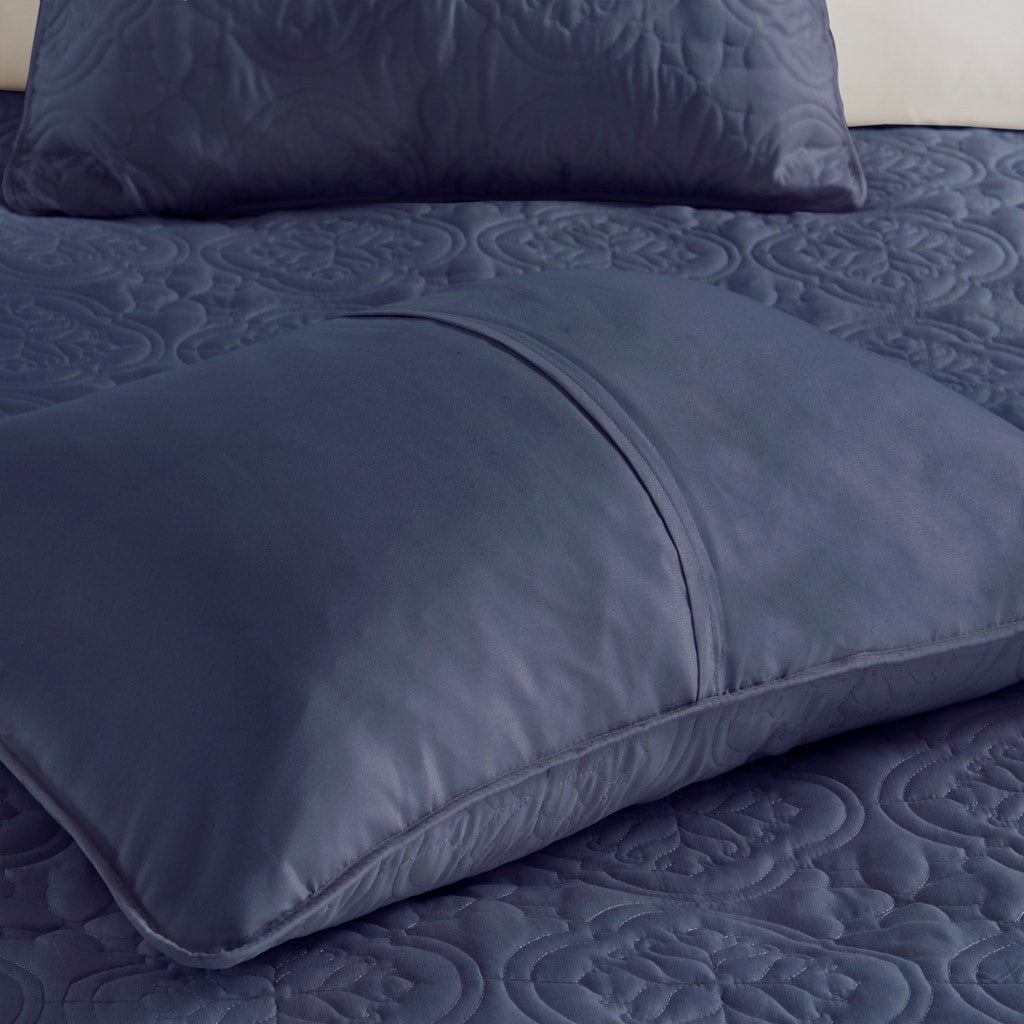 3 Piece Reversible Bedspread Set Navy King/Cal King