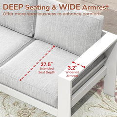 50" All-Weather Aluminum Patio Loveseat with Thick Light Gray Cushions & White Frame