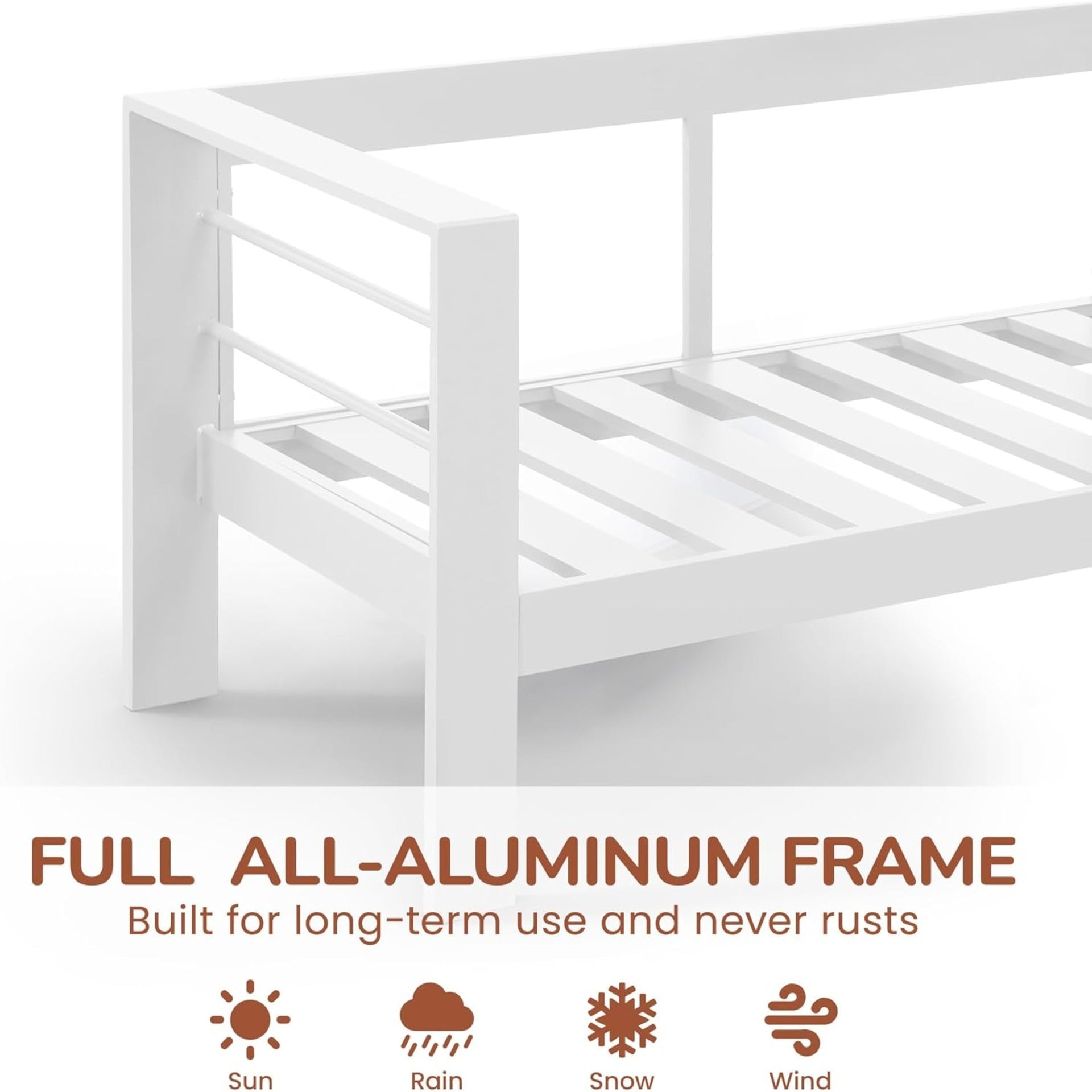 50" All-Weather Aluminum Patio Loveseat with Thick Light Gray Cushions & White Frame