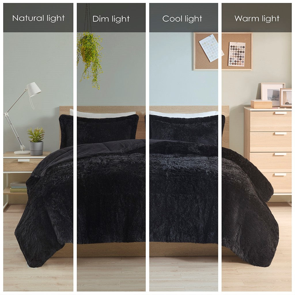 King/Cal King Shaggy Long Fur Comforter Mini Set