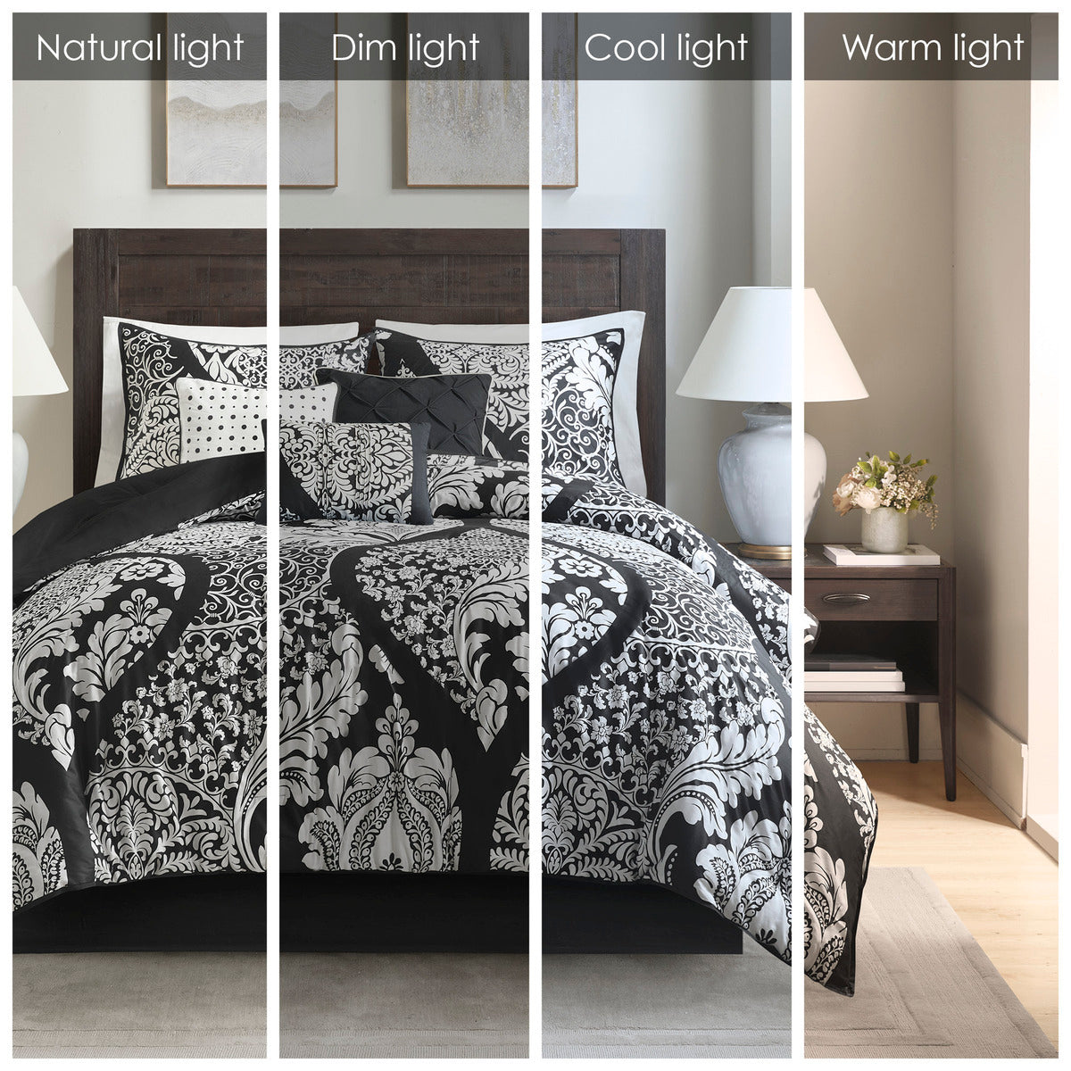 7 Piece Cotton Printed Comforter Set Black King
