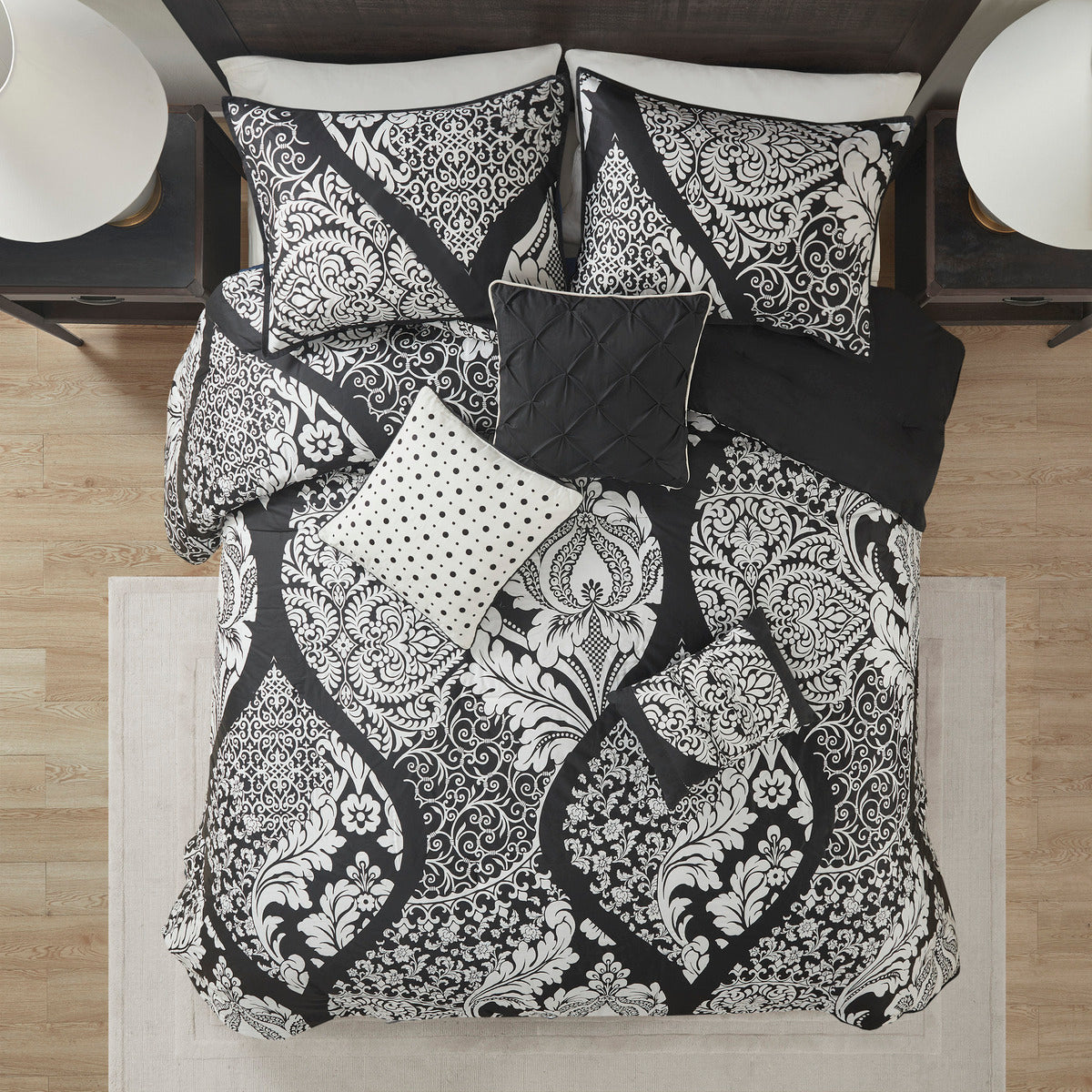 7 Piece Cotton Printed Comforter Set Black King