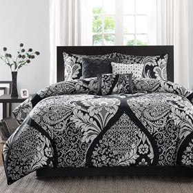 7 Piece Cotton Printed Comforter Set Black King