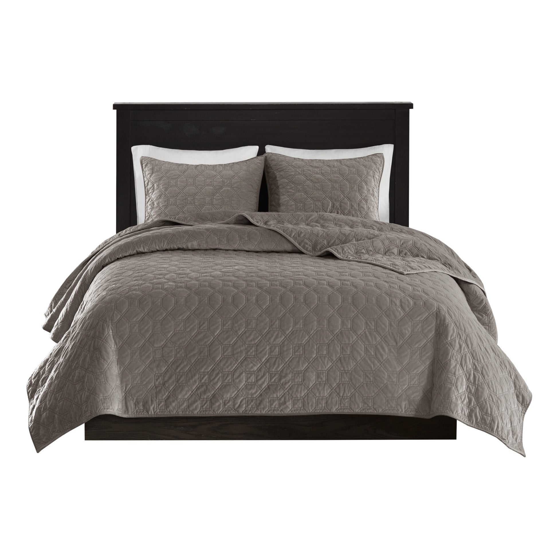 3 Piece Velvet Quilt Set Taupe King/Cal King