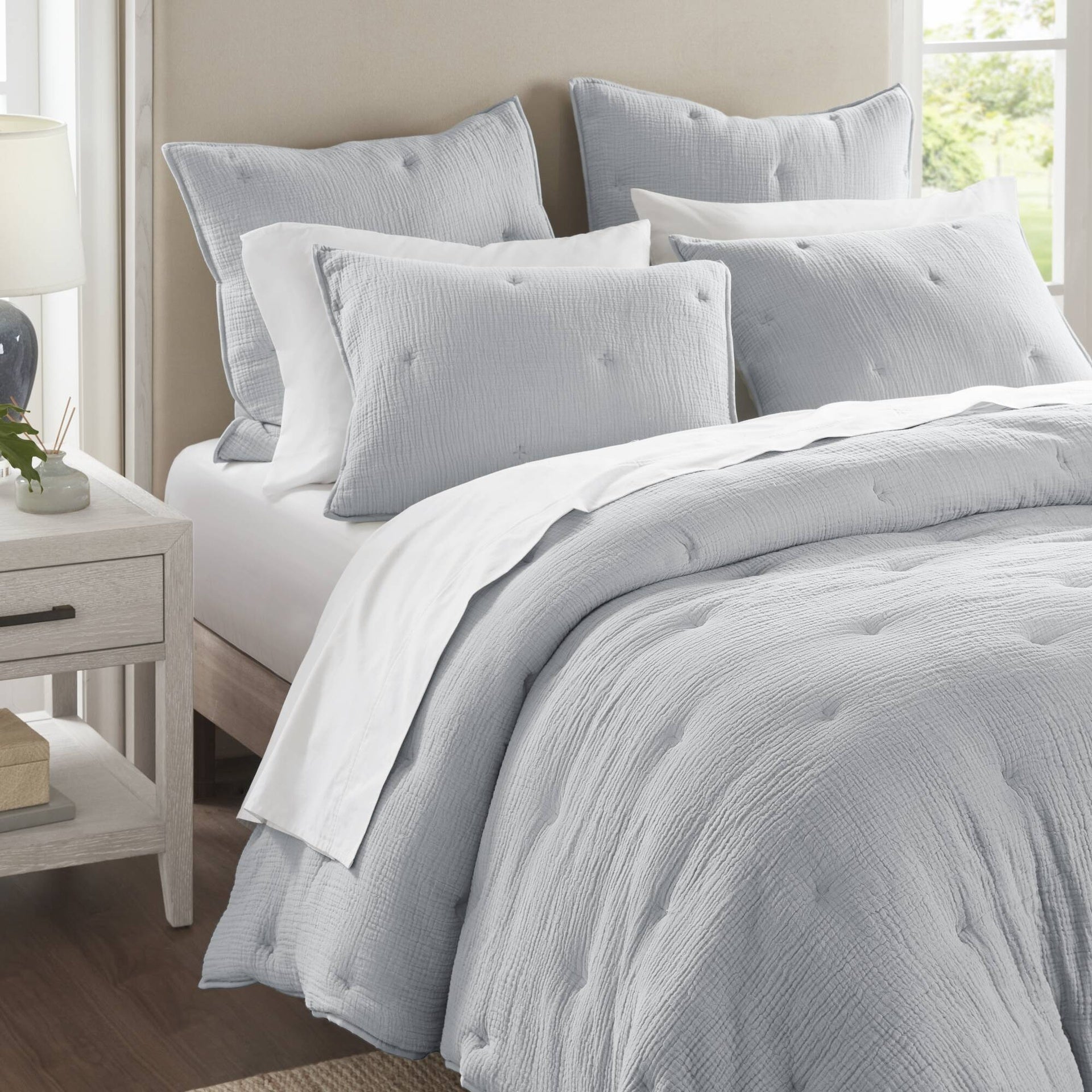 1-Piece Euro Sham Cotton Gauze  Embroidered Euro Sham,Blue