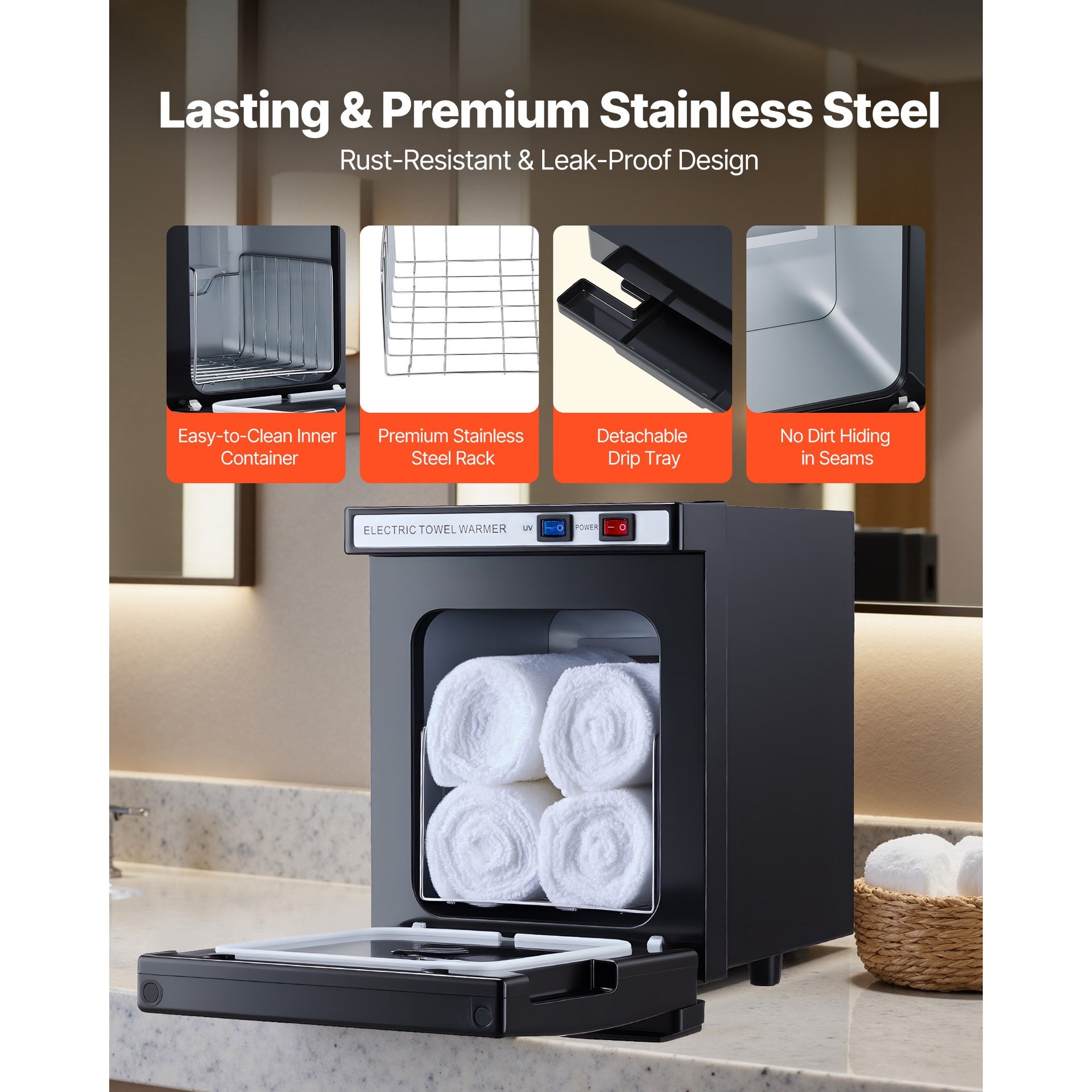 Hot Towel Warmer, 1.1 gal Small Towel Warmer Cabinet with Clip & Stainless Steel Rack, Holds up 8-12 Towels, Portable All-Round Heating Cabinet for Spa, Barber, Manicures, Massage, Salon, Black