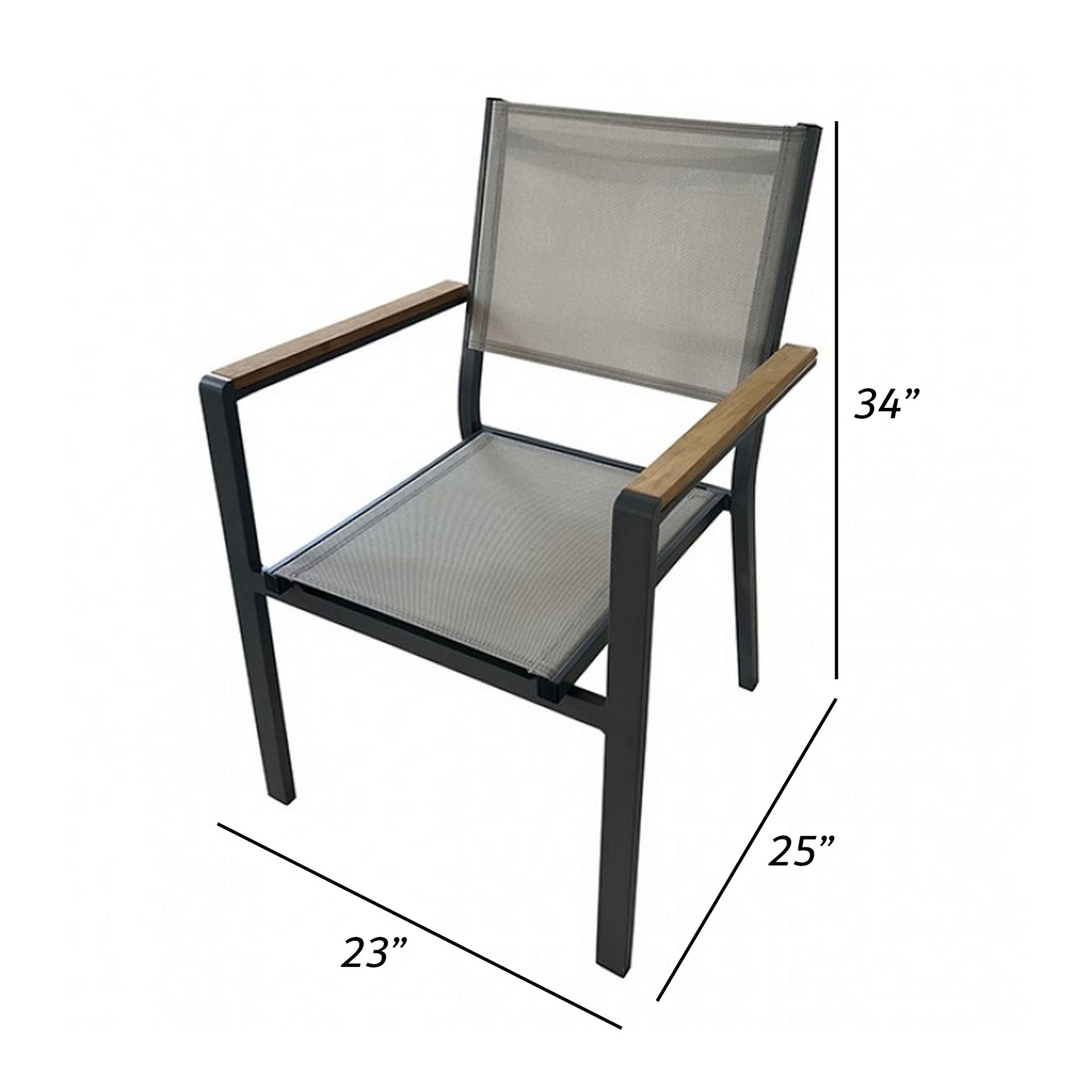 Ankia 23 Inch Outdoor Armchair, Wood, Strong Aluminium Frame, Gray, Brown