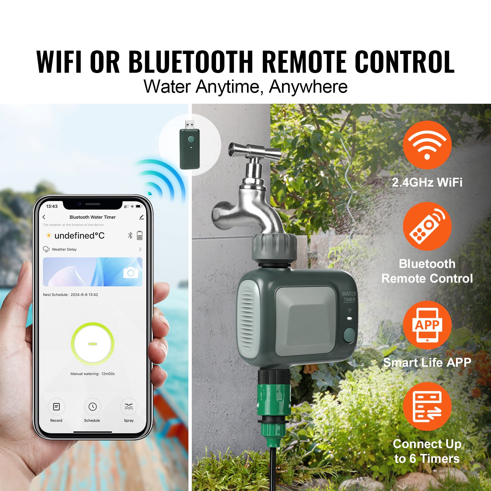 WiFi Sprinkler Timer, Single Outlet, Smart Hose Faucet Water Timer with Brass Inlet, APP Control via 2.4Ghz WiFi or Bluetooth, Voice Control with Alexa Google Assistant, IPX6 for Yard Watering