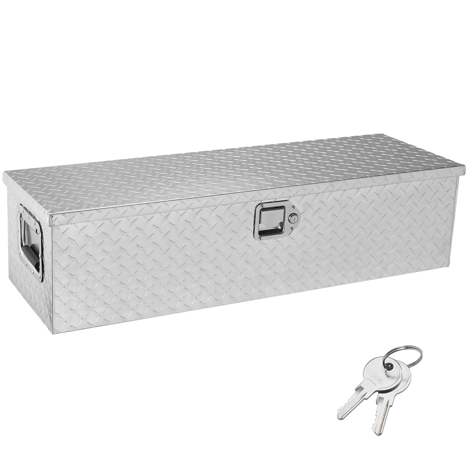 Heavy Duty Aluminum Truck Bed Tool Box, Diamond Plate Tool Box with Side Handle and Lock Keys, Storage Tool Box Chest Box Organizer for Pickup, Truck Bed, RV, Trailer, 39"x13"x10", Silver