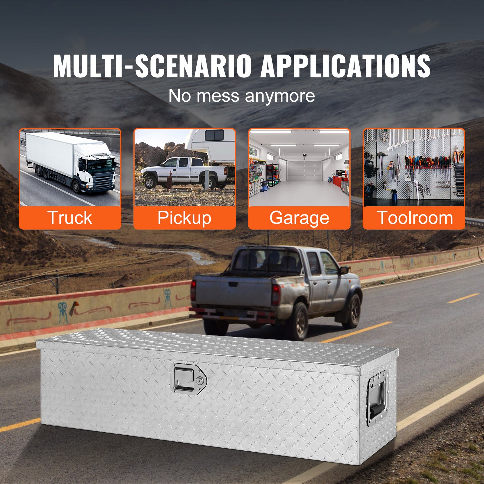 Heavy Duty Aluminum Truck Bed Tool Box, Diamond Plate Tool Box with Side Handle and Lock Keys, Storage Tool Box Chest Box Organizer for Pickup, Truck Bed, RV, Trailer, 39"x13"x10", Silver